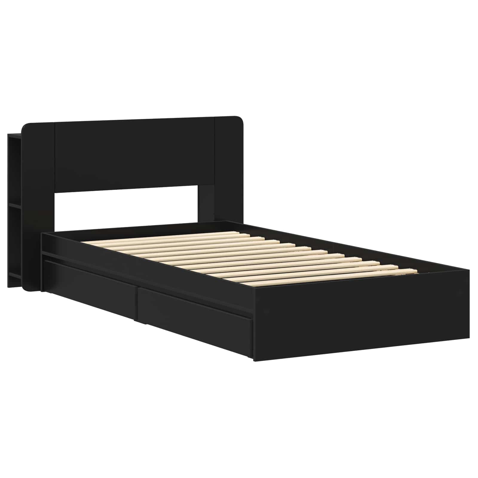 Bedframe met opslag met lade Zwart 75 x 190 cm Bewerkt hout is nu te koop bij PeponiXL, paradijselijk wonen!