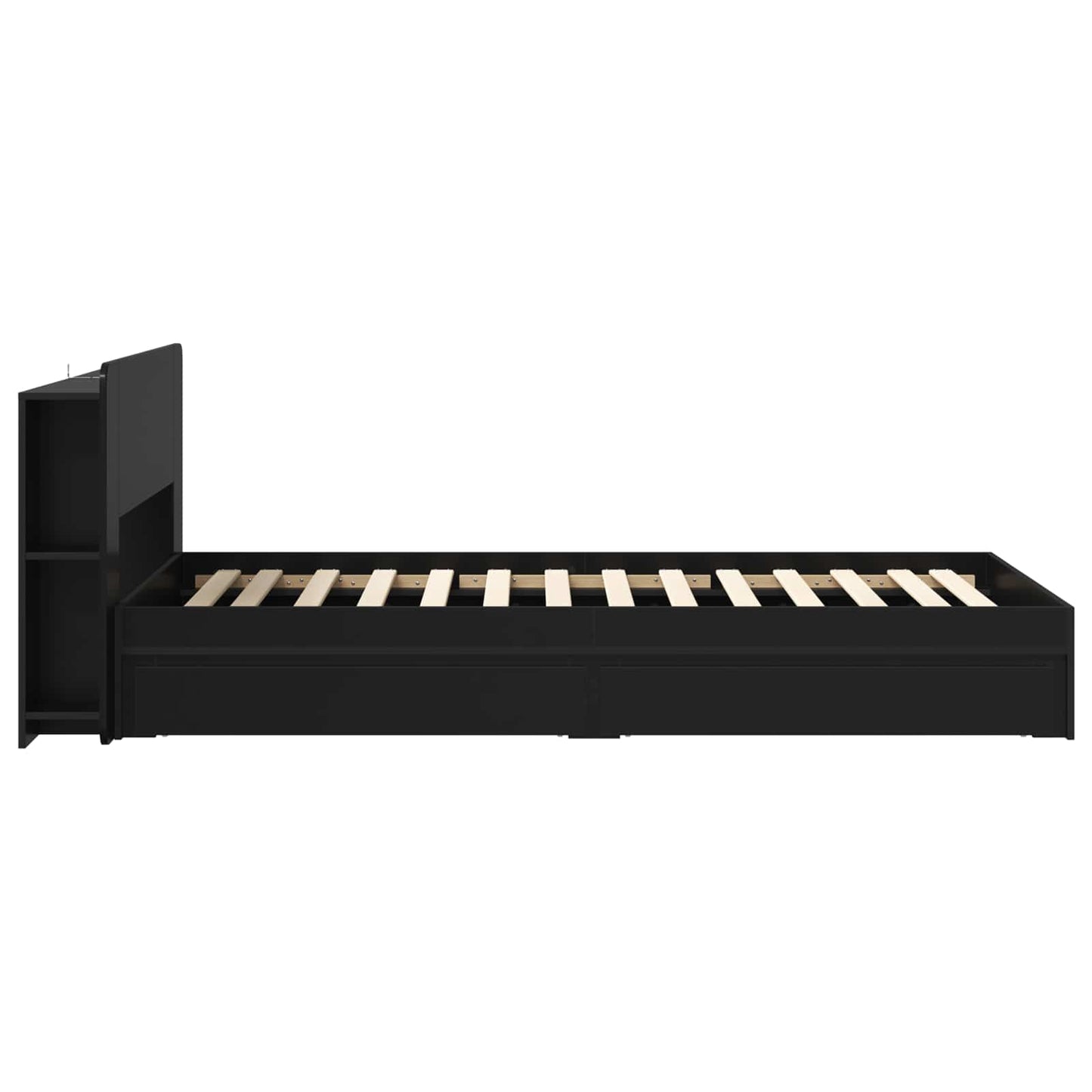 Bedframe met opslag met lade Zwart 75 x 190 cm Bewerkt hout is nu te koop bij PeponiXL, paradijselijk wonen!