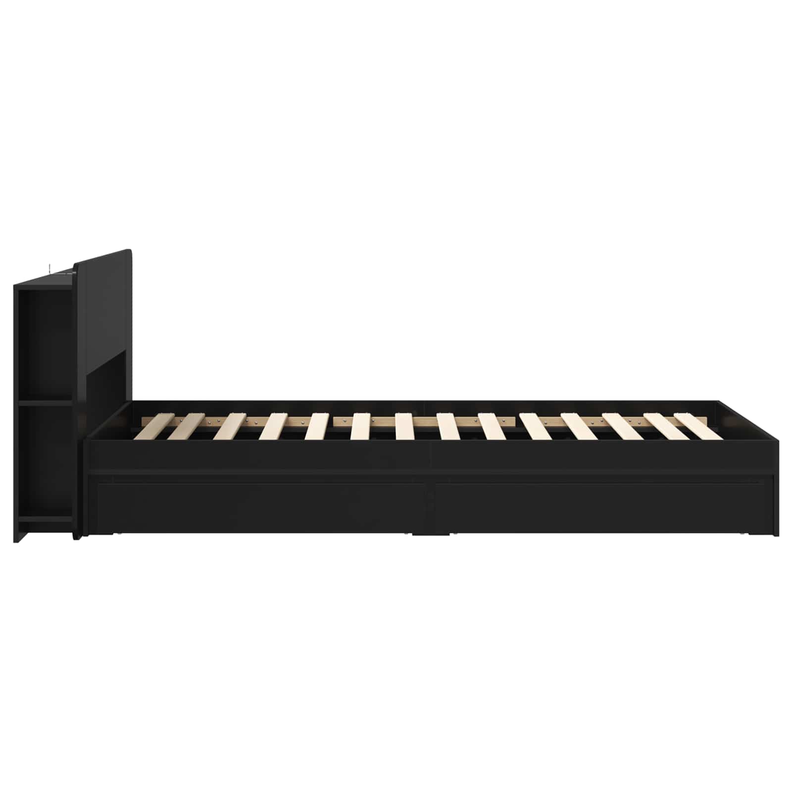 Bedframe met opslag met lade Zwart 75 x 190 cm Bewerkt hout is nu te koop bij PeponiXL, paradijselijk wonen!