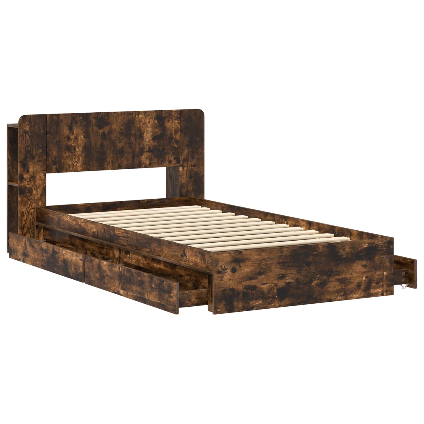 Bedframe met opslag Gerookt eiken 75 x 190 cm Bewerkt hout is nu te koop bij PeponiXL, paradijselijk wonen!