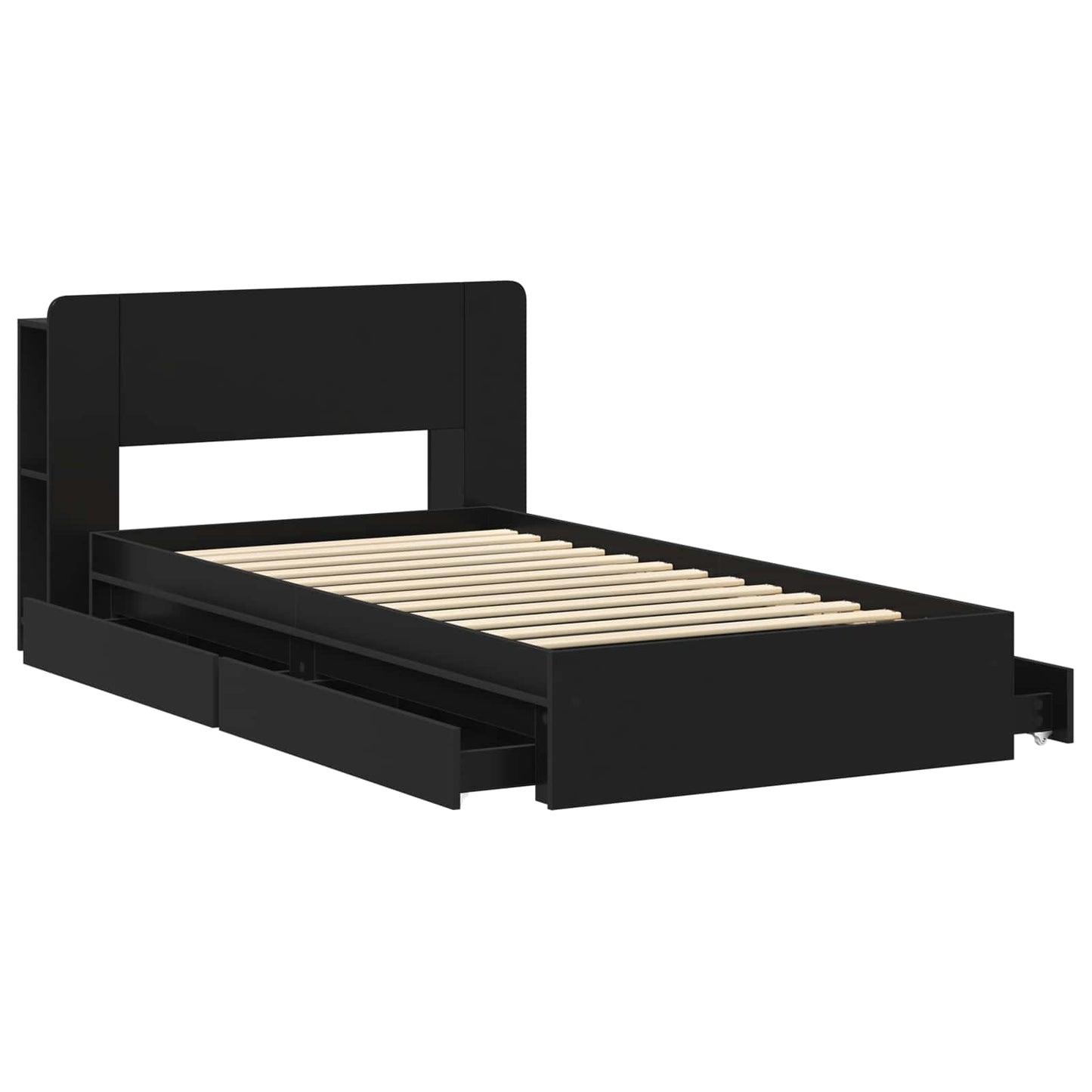 Bedframe met opslag met lade Zwart 90 x 190 cm Bewerkt hout is nu te koop bij PeponiXL, paradijselijk wonen!