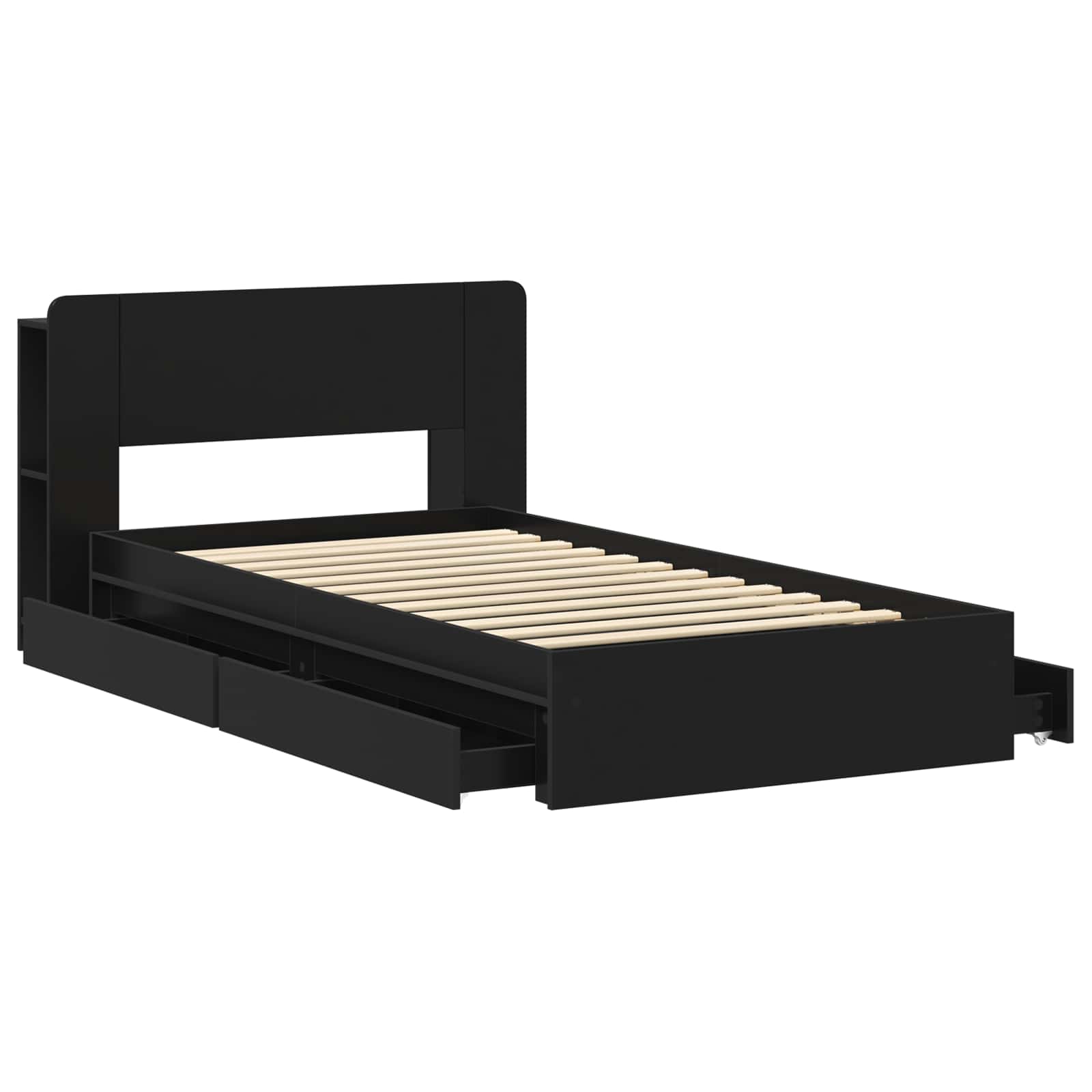 Bedframe met opslag met lade Zwart 90 x 190 cm Bewerkt hout is nu te koop bij PeponiXL, paradijselijk wonen!