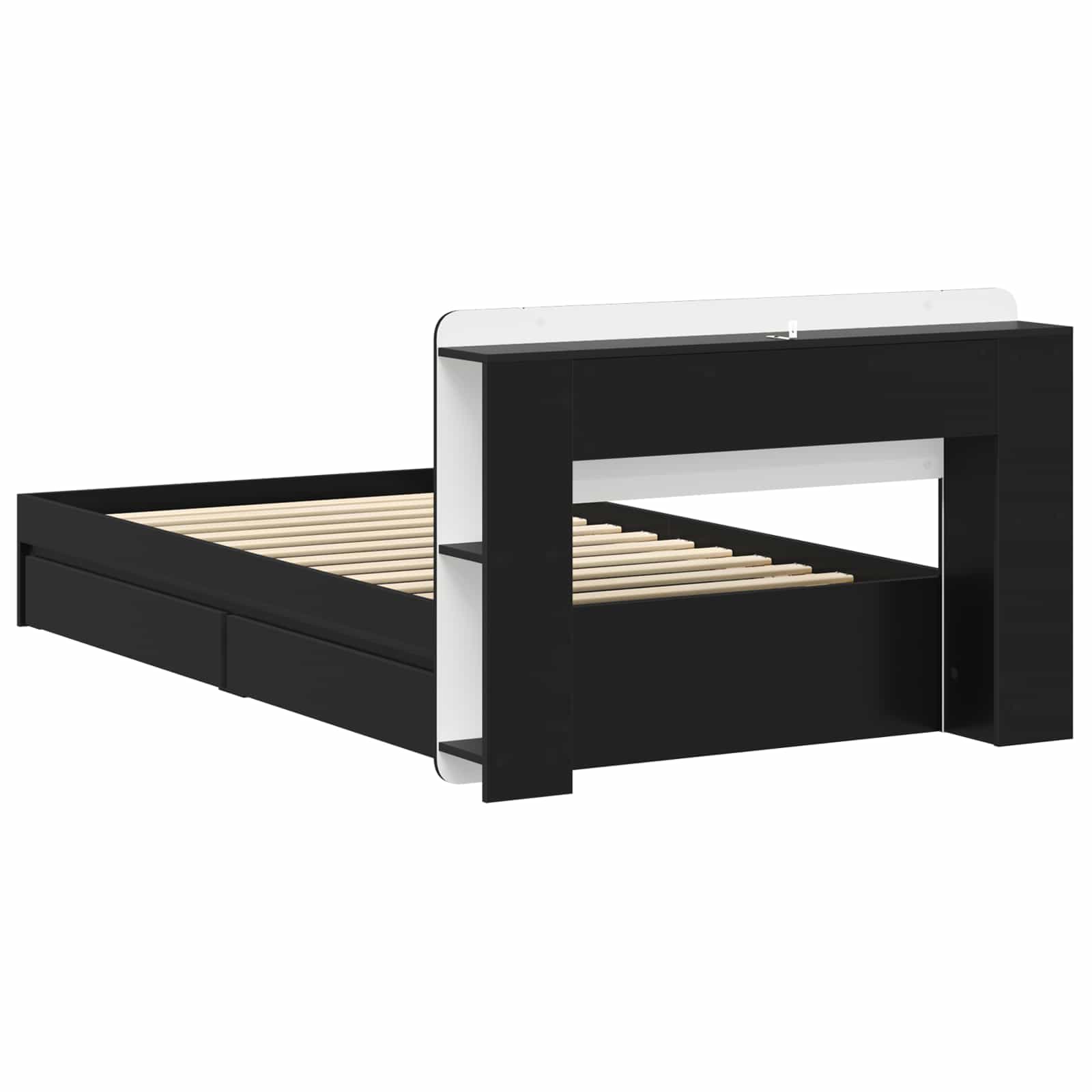 Bedframe met opslag met lade Zwart 90 x 190 cm Bewerkt hout is nu te koop bij PeponiXL, paradijselijk wonen!