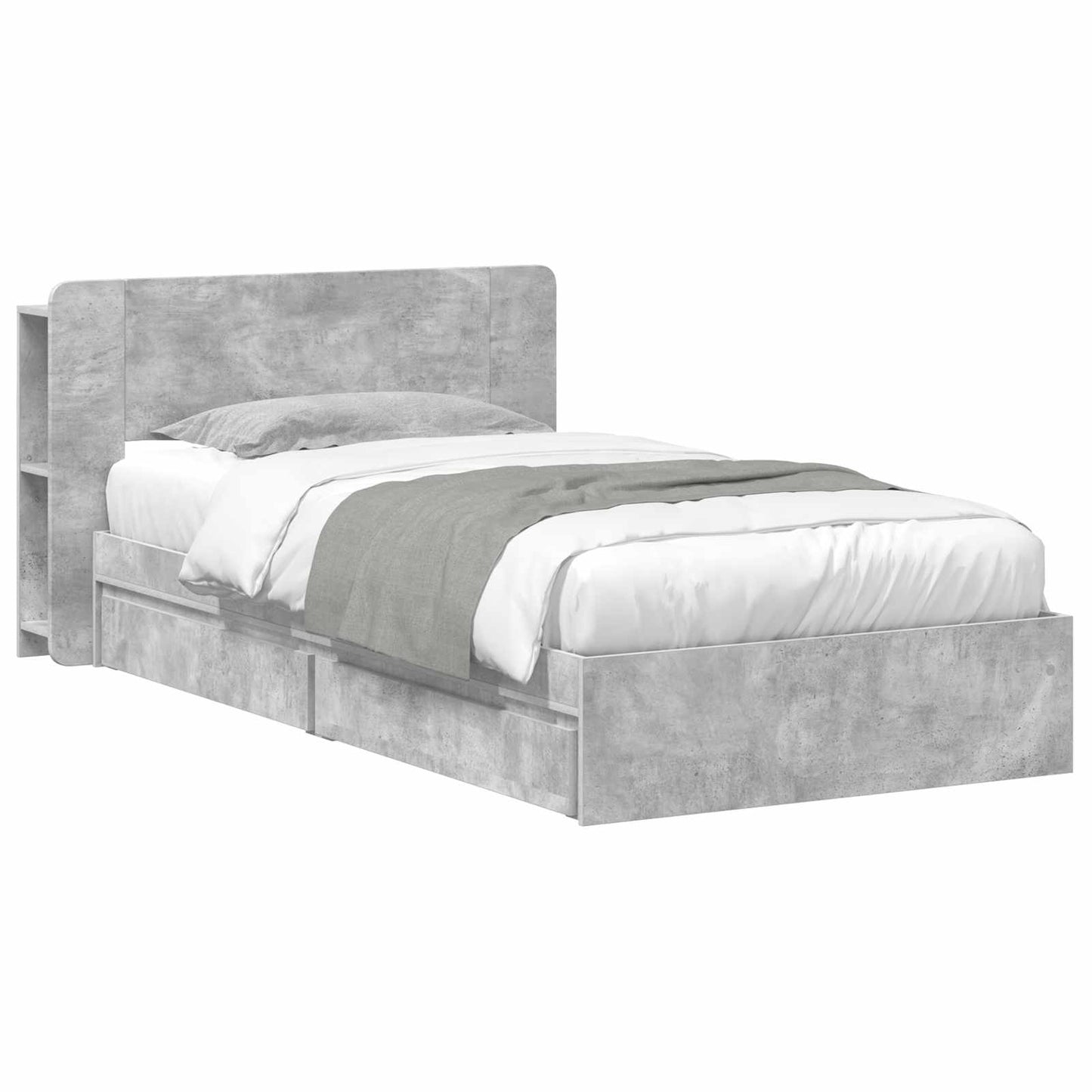 Bedframe met opslag Betongrijs 90 x 190 cm Bewerkt hout is nu te koop bij PeponiXL, paradijselijk wonen!