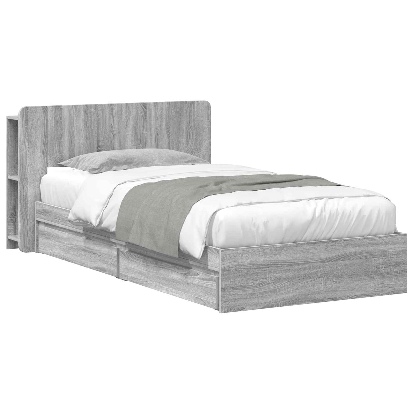 Bedframe met opslag Grijs Sonoma 90 x 190 cm Bewerkt hout is nu te koop bij PeponiXL, paradijselijk wonen!