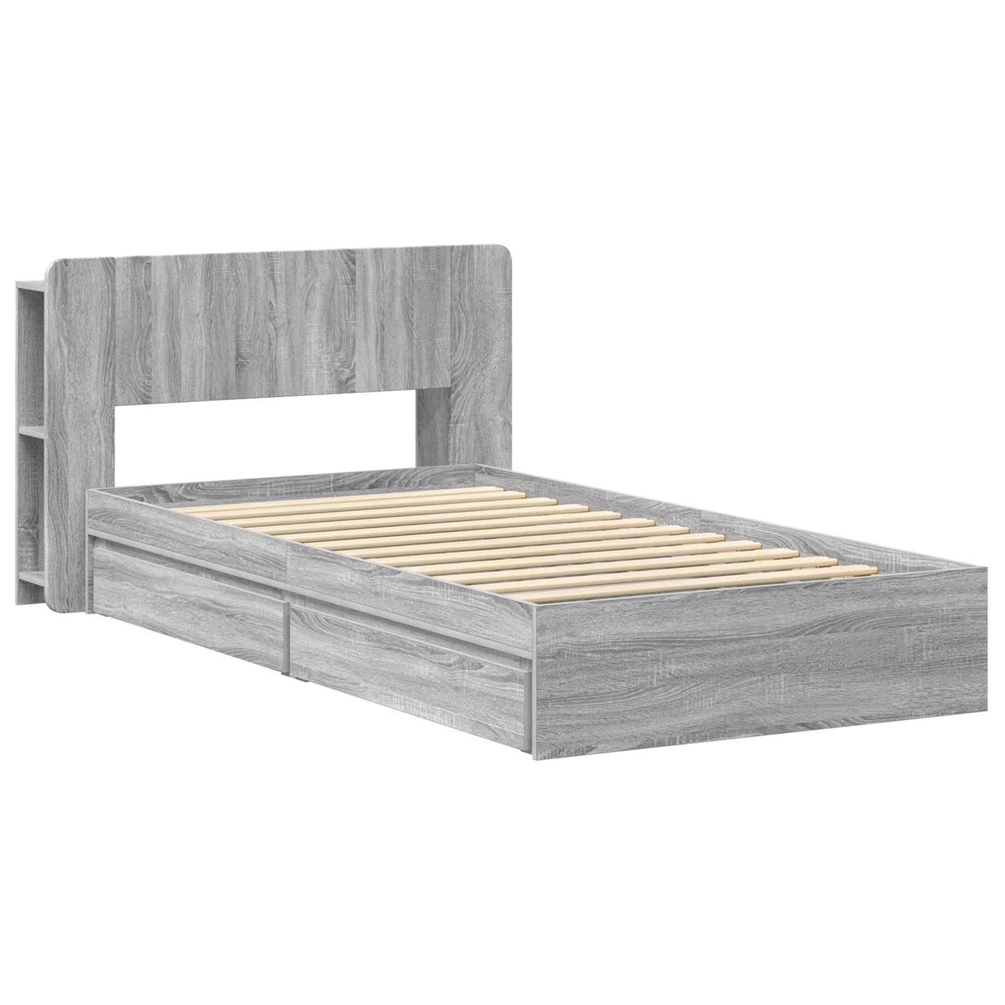 Bedframe met opslag Grijs Sonoma 90 x 190 cm Bewerkt hout is nu te koop bij PeponiXL, paradijselijk wonen!