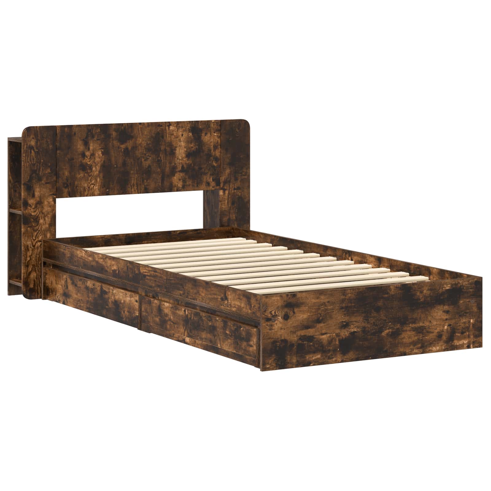 Bedframe met opslag Gerookt eiken 90 x 190 cm Bewerkt hout is nu te koop bij PeponiXL, paradijselijk wonen!