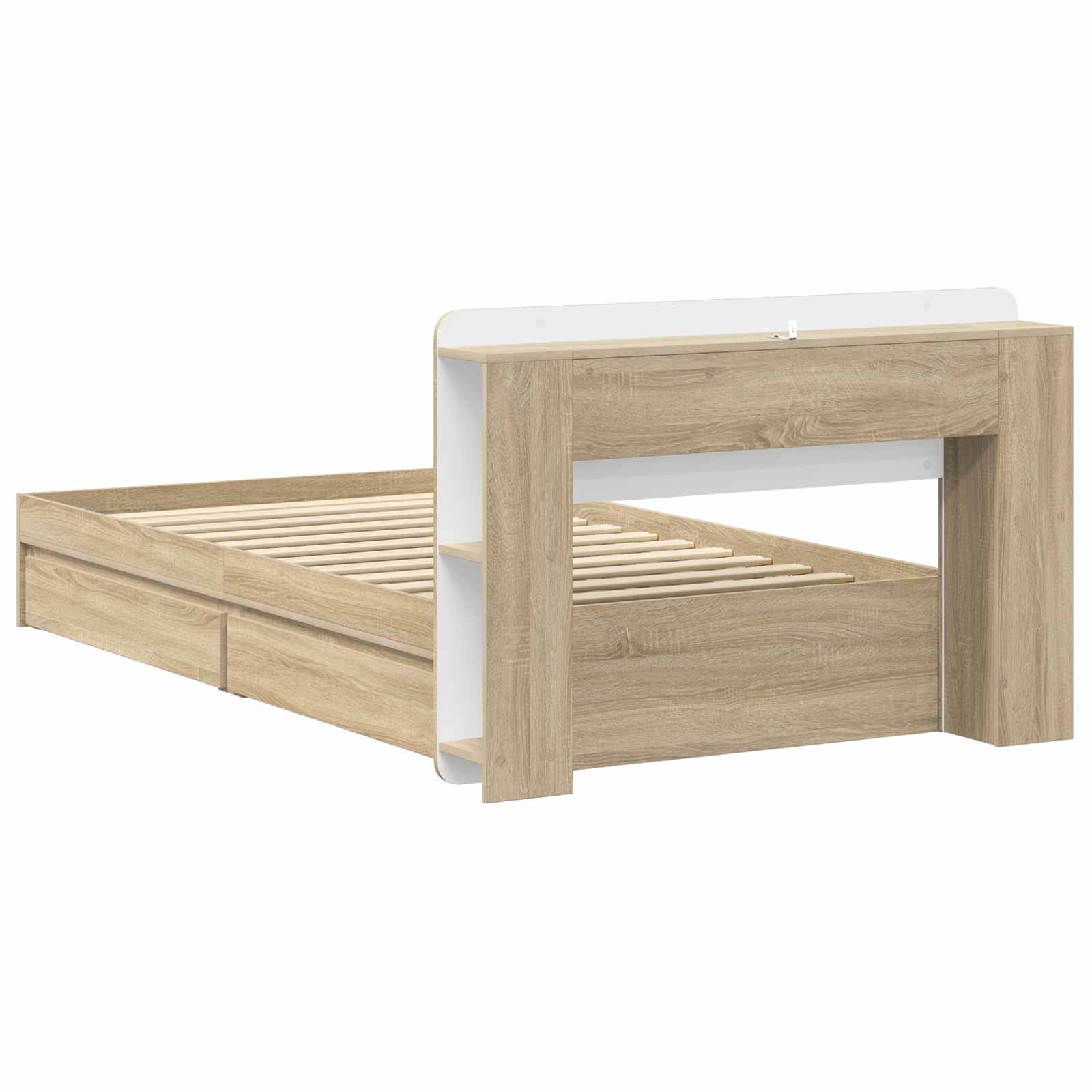 Bedframe met opslag Sonoma Eiken 90 x 190 cm Bewerkt hout is nu te koop bij PeponiXL, paradijselijk wonen!