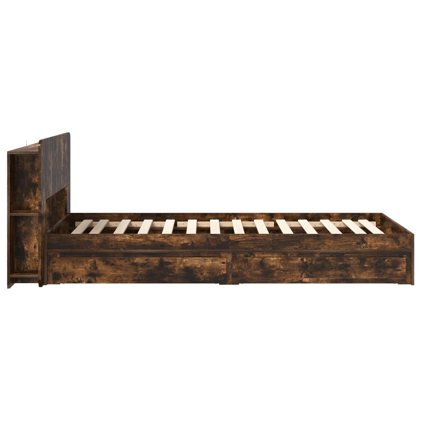 Bedframe met opslag Gerookt eiken 100 x 200 cm Bewerkt hout is nu te koop bij PeponiXL, paradijselijk wonen!