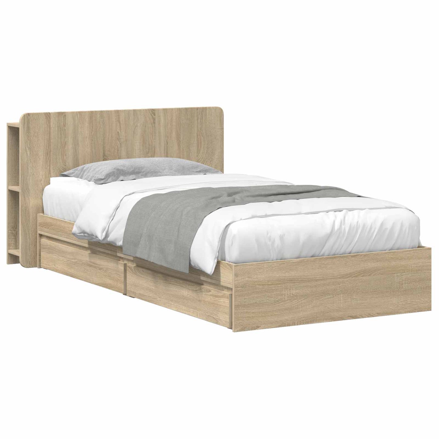 Bedframe met opslag Sonoma Eiken 100 x 200 cm Bewerkt hout is nu te koop bij PeponiXL, paradijselijk wonen!