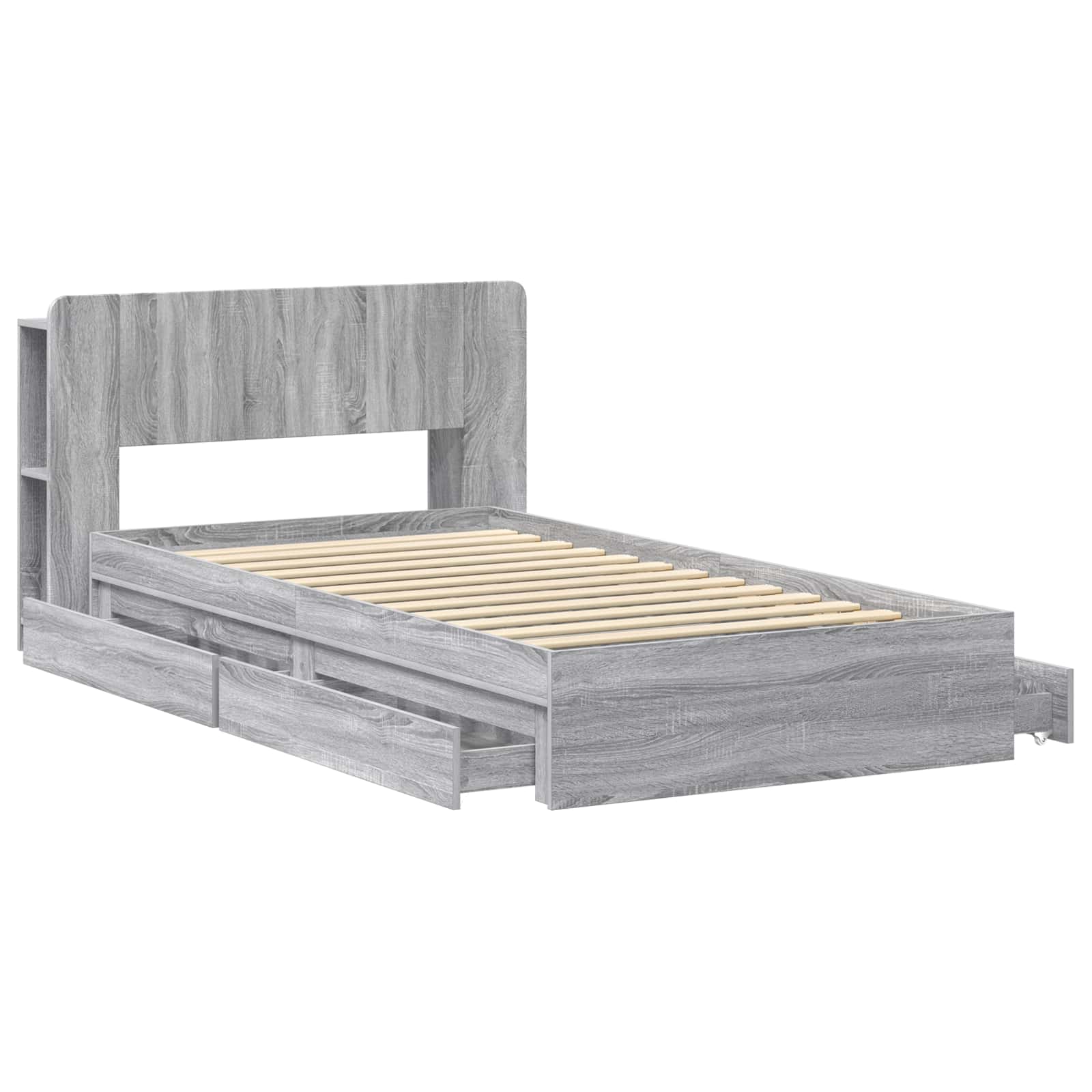 Bedframe met opslag Grijs Sonoma 90 x 200 cm Bewerkt hout is nu te koop bij PeponiXL, paradijselijk wonen!