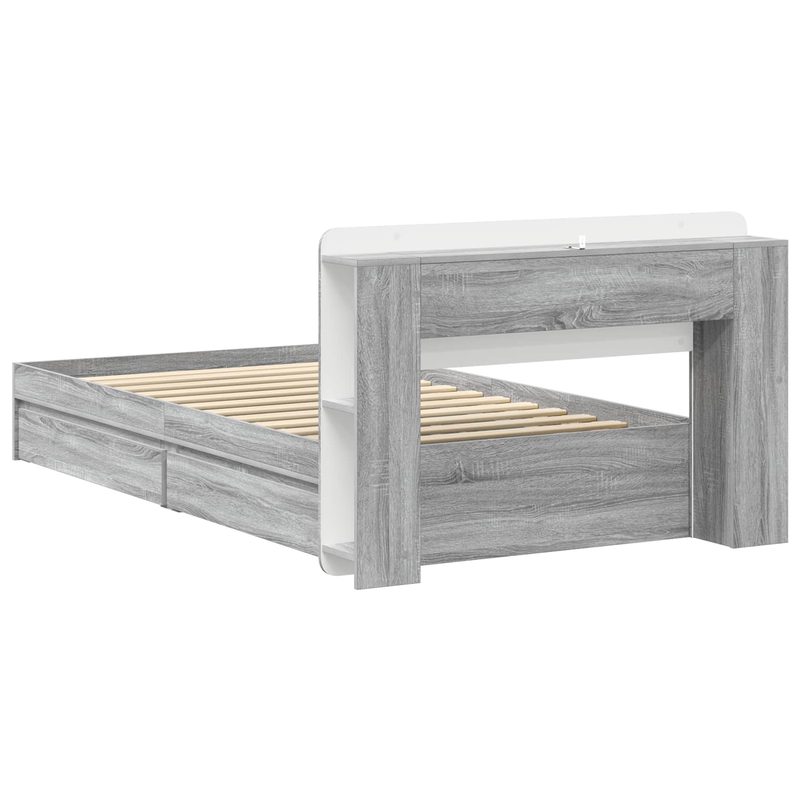 Bedframe met opslag Grijs Sonoma 90 x 200 cm Bewerkt hout is nu te koop bij PeponiXL, paradijselijk wonen!