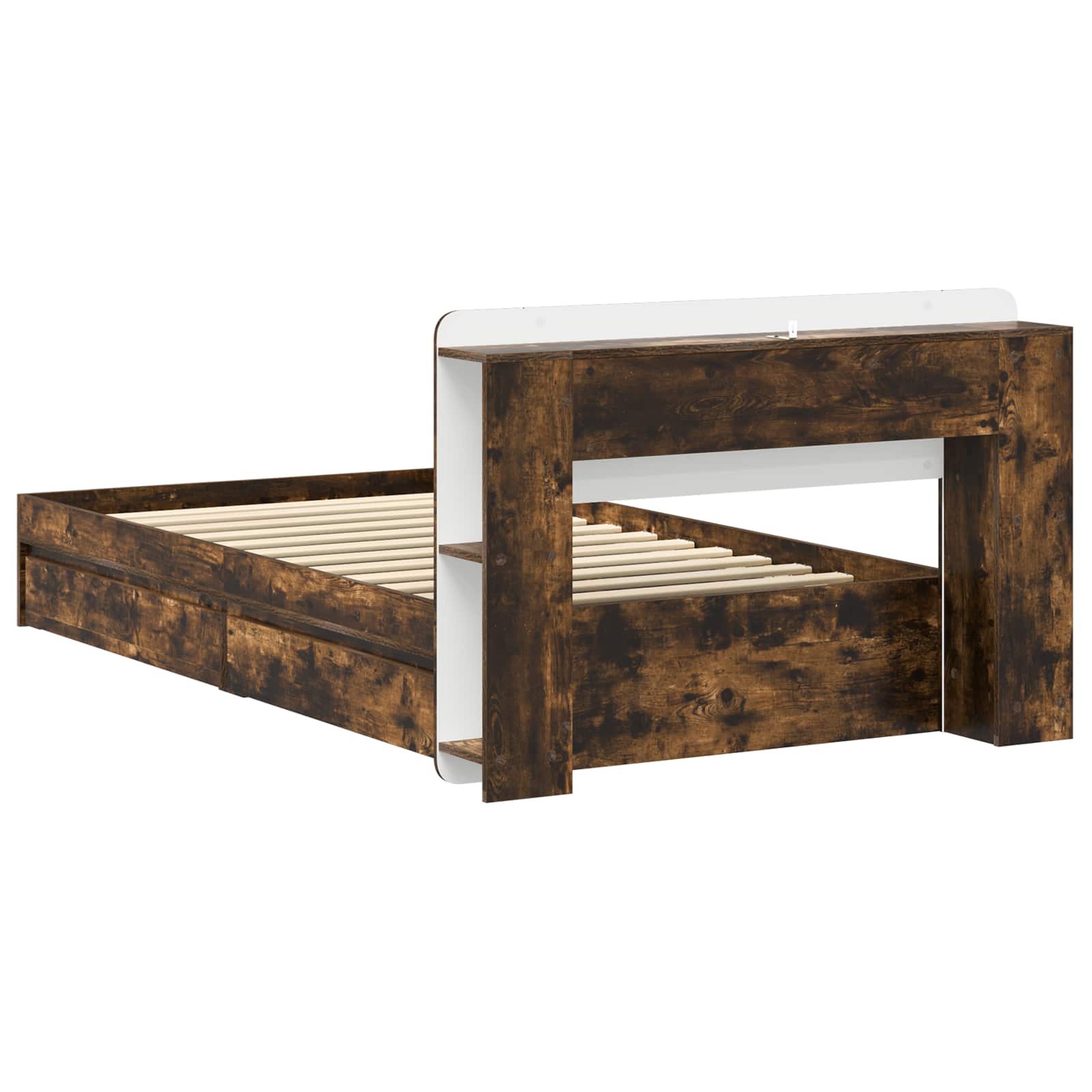 Bedframe met opslag Gerookt eiken 90 x 200 cm Bewerkt hout is nu te koop bij PeponiXL, paradijselijk wonen!