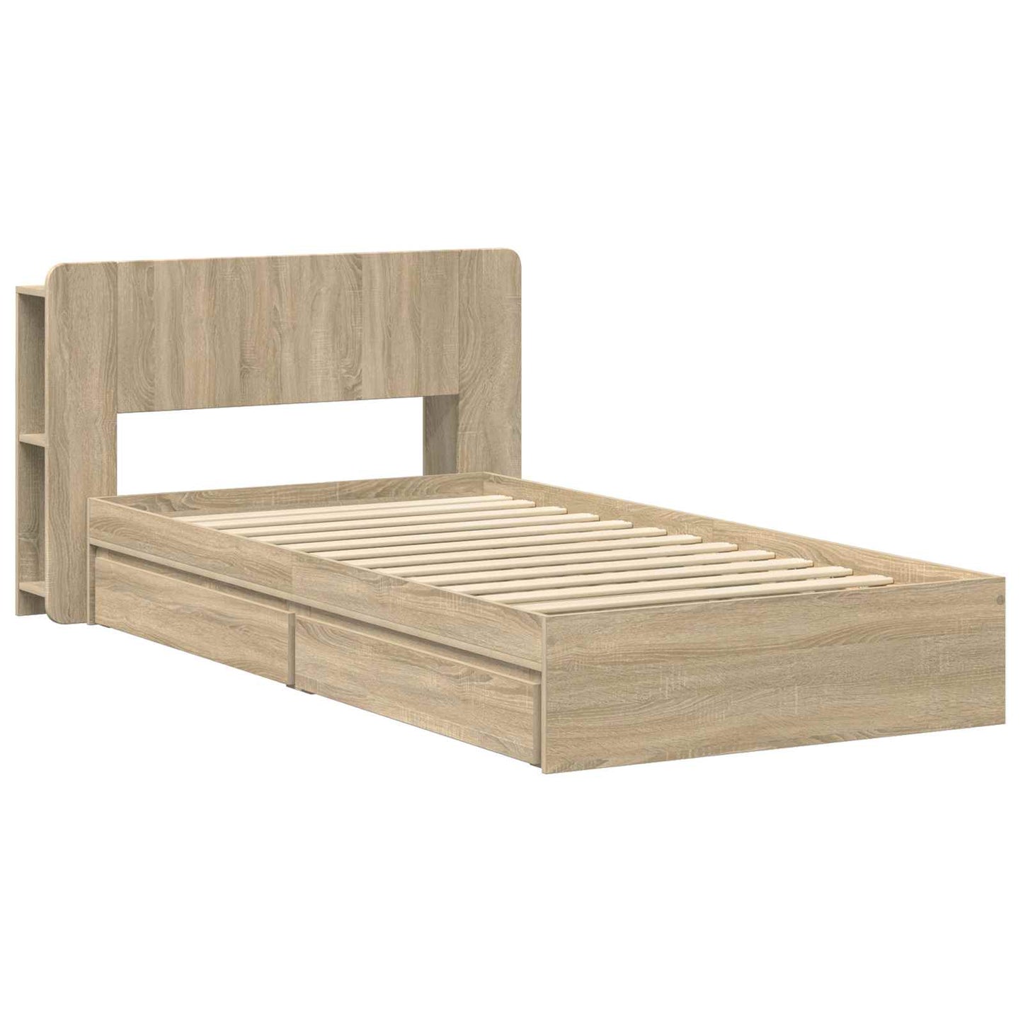Bedframe met opslag Sonoma Eiken 90 x 200 cm Bewerkt hout is nu te koop bij PeponiXL, paradijselijk wonen!