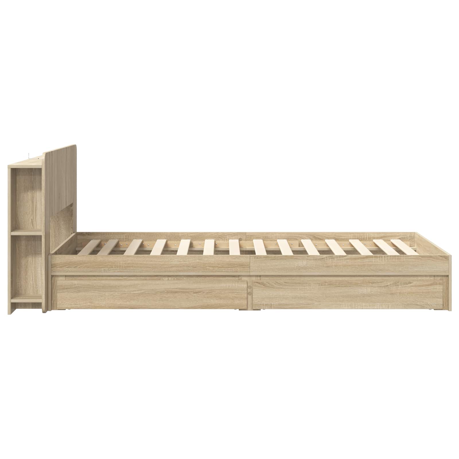 Bedframe met opslag Sonoma Eiken 90 x 200 cm Bewerkt hout is nu te koop bij PeponiXL, paradijselijk wonen!