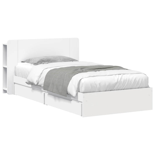 Bedframe met opslag met lade Wit 90 x 200 cm Bewerkt hout is nu te koop bij PeponiXL, paradijselijk wonen!