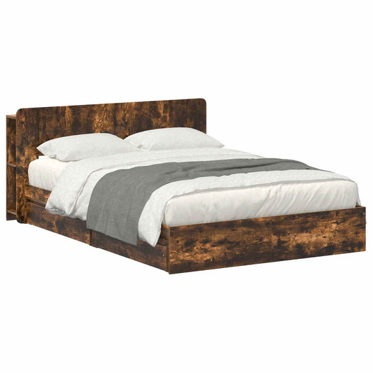 Bedframe met opslag Gerookt eiken 135 x 190 cm Bewerkt hout is nu te koop bij PeponiXL, paradijselijk wonen!