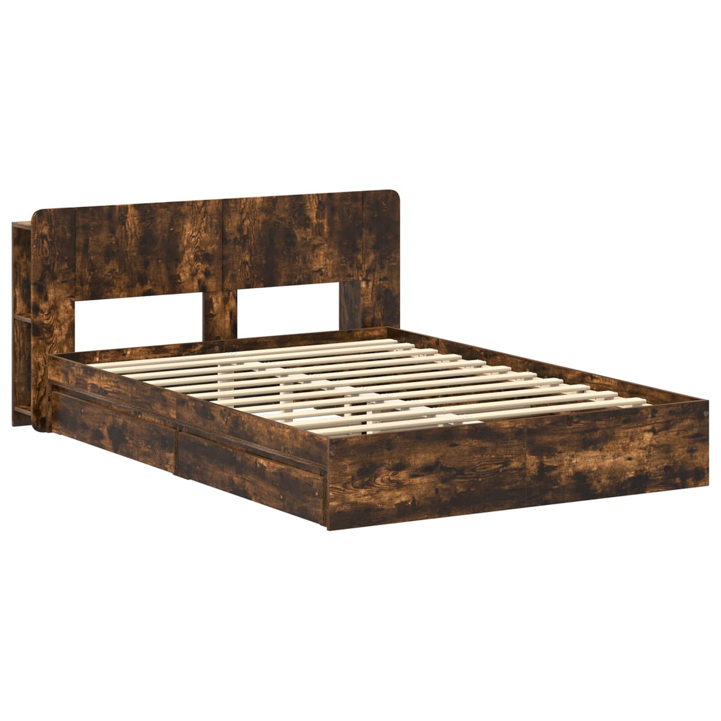 Bedframe met opslag Gerookt eiken 135 x 190 cm Bewerkt hout is nu te koop bij PeponiXL, paradijselijk wonen!