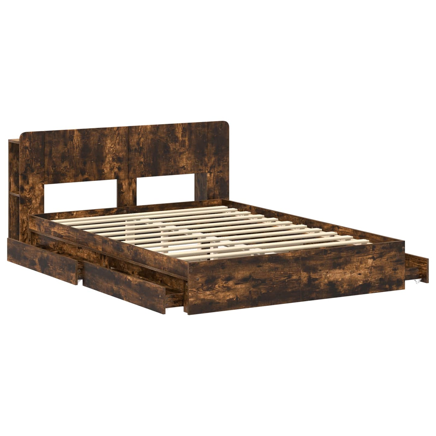 Bedframe met opslag Gerookt eiken 135 x 190 cm Bewerkt hout is nu te koop bij PeponiXL, paradijselijk wonen!