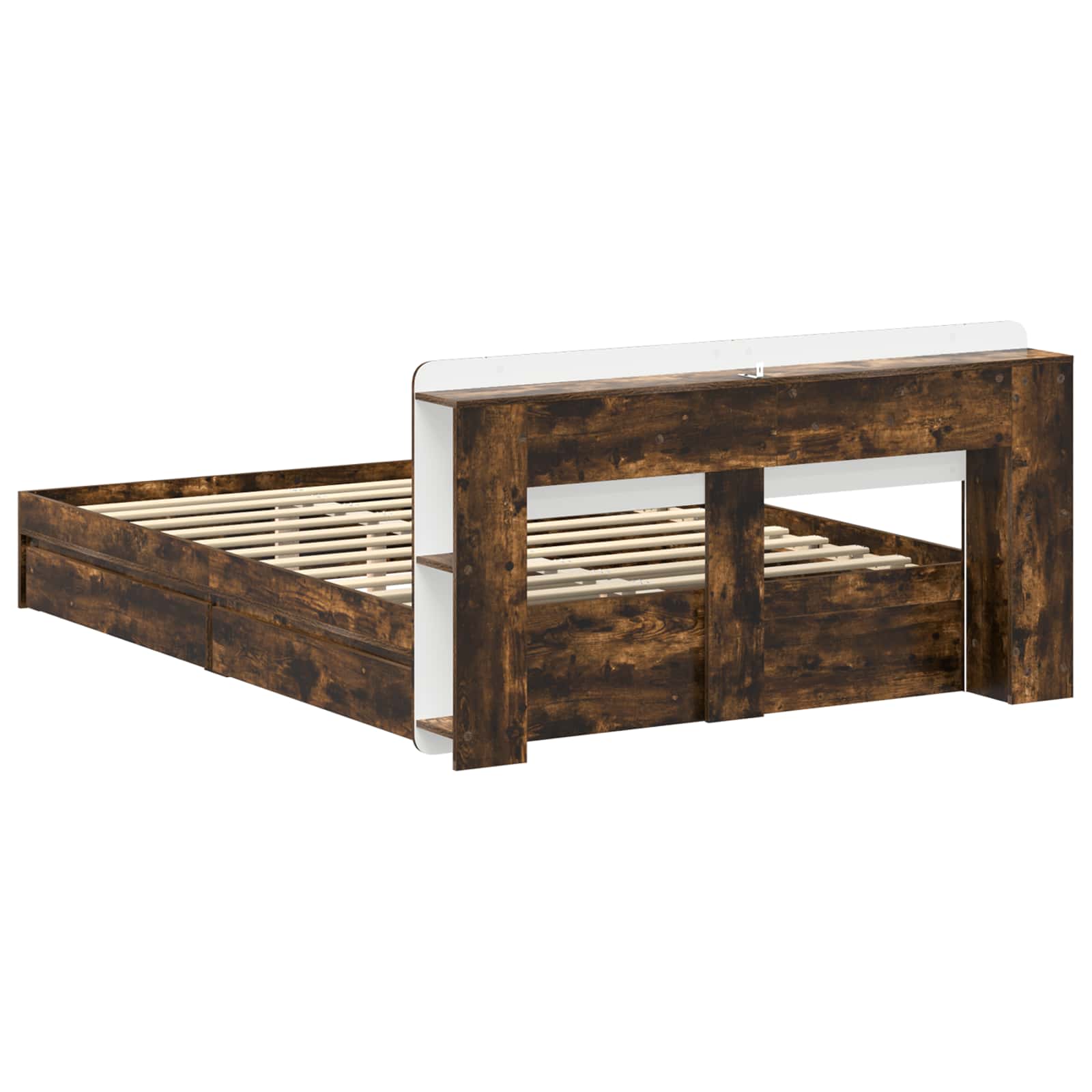 Bedframe met opslag Gerookt eiken 135 x 190 cm Bewerkt hout is nu te koop bij PeponiXL, paradijselijk wonen!
