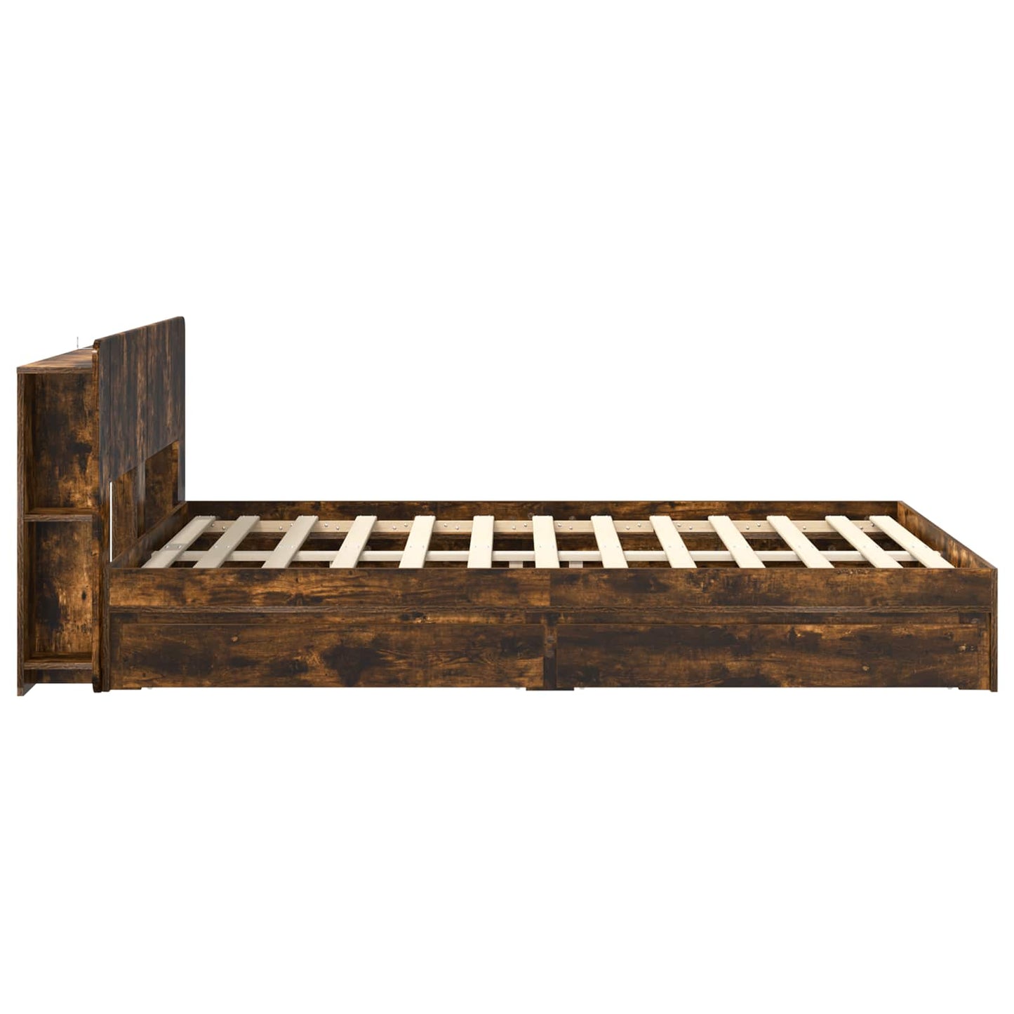 Bedframe met opslag Gerookt eiken 135 x 190 cm Bewerkt hout is nu te koop bij PeponiXL, paradijselijk wonen!