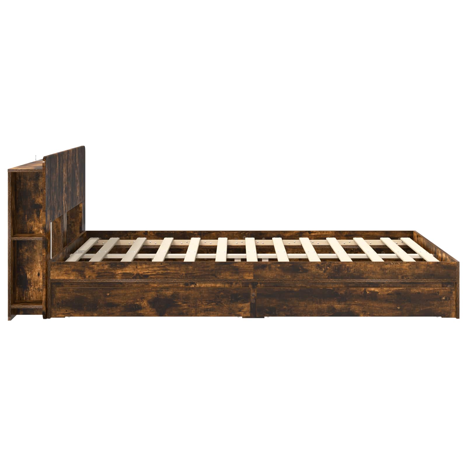 Bedframe met opslag Gerookt eiken 135 x 190 cm Bewerkt hout is nu te koop bij PeponiXL, paradijselijk wonen!