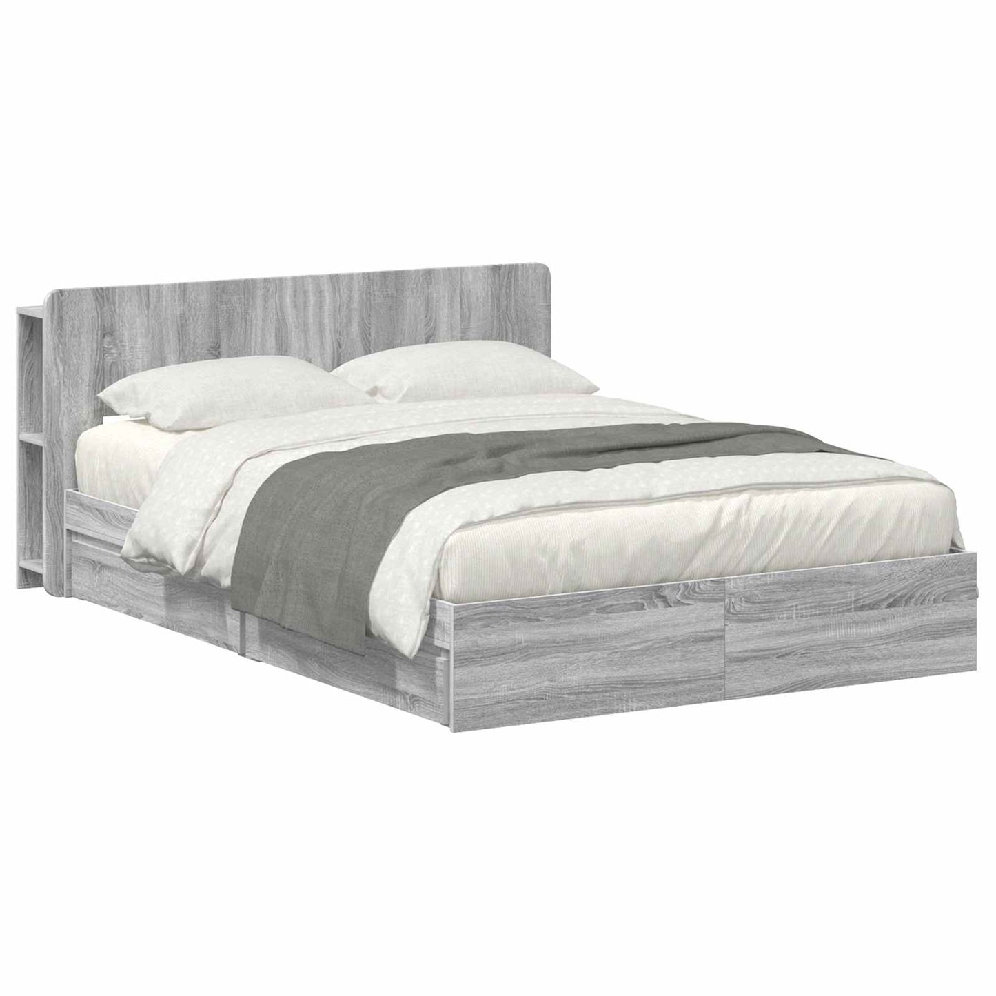 Bedframe met opslag Grijs Sonoma 150 x 200 cm Bewerkt hout is nu te koop bij PeponiXL, paradijselijk wonen!