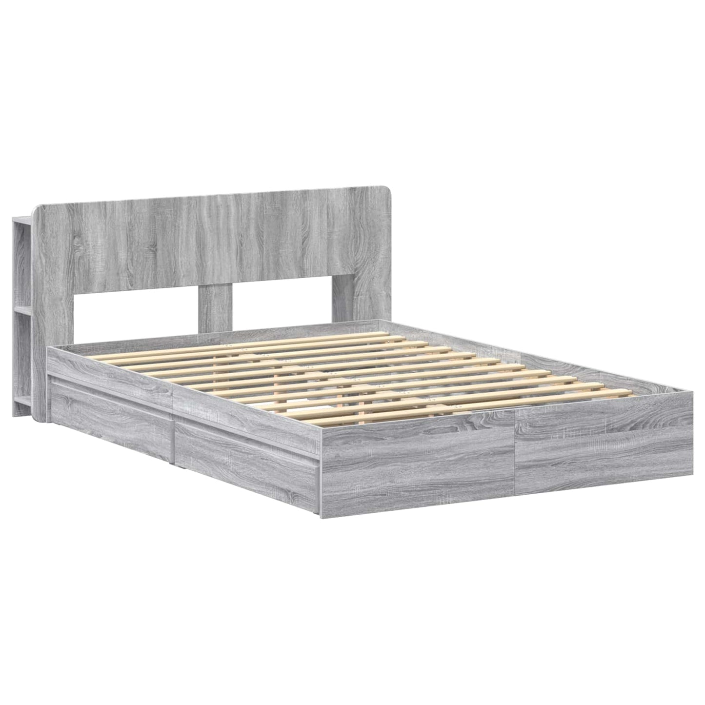 Bedframe met opslag Grijs Sonoma 150 x 200 cm Bewerkt hout is nu te koop bij PeponiXL, paradijselijk wonen!