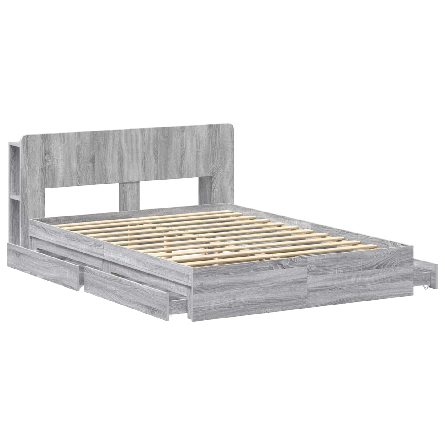Bedframe met opslag Grijs Sonoma 150 x 200 cm Bewerkt hout is nu te koop bij PeponiXL, paradijselijk wonen!