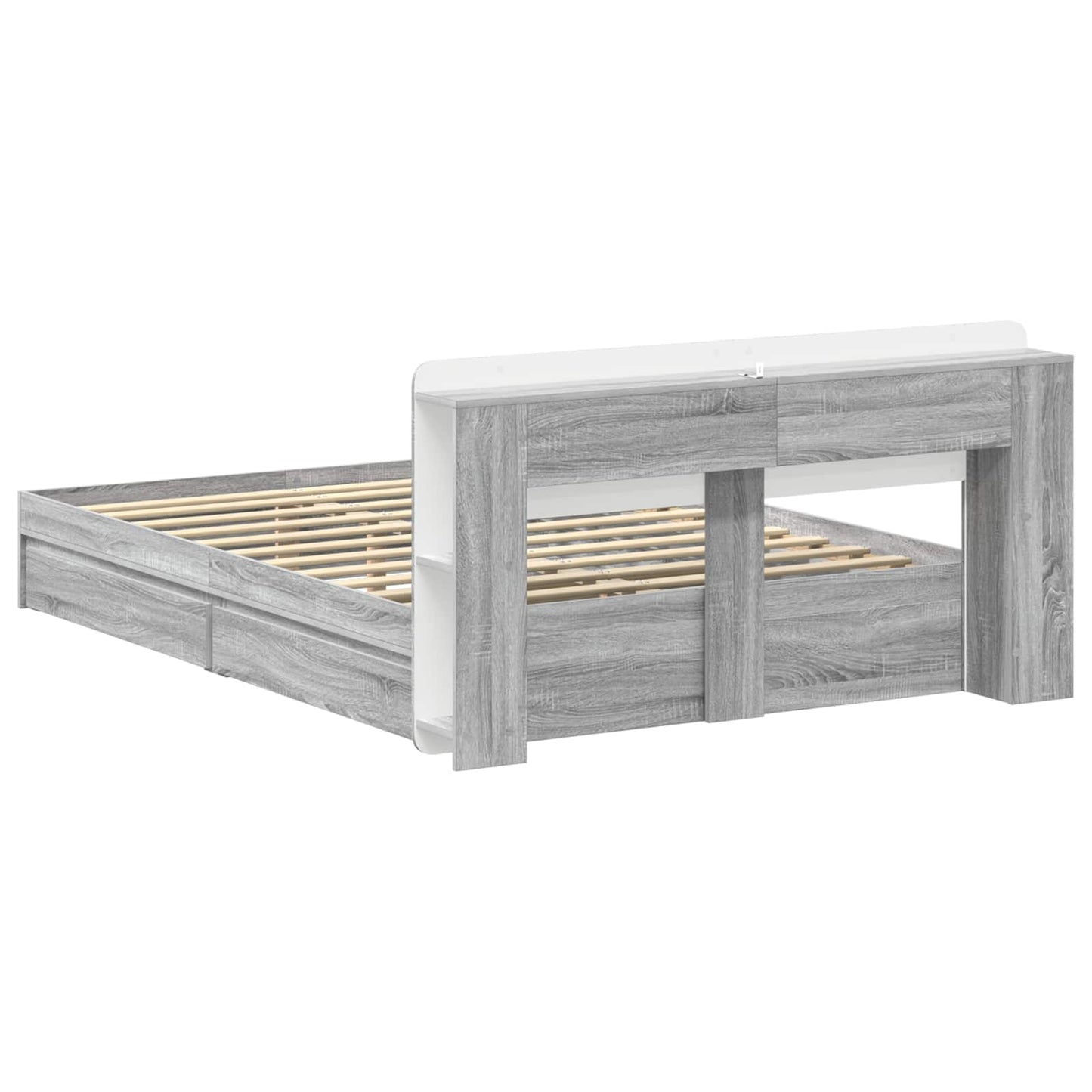 Bedframe met opslag Grijs Sonoma 150 x 200 cm Bewerkt hout is nu te koop bij PeponiXL, paradijselijk wonen!
