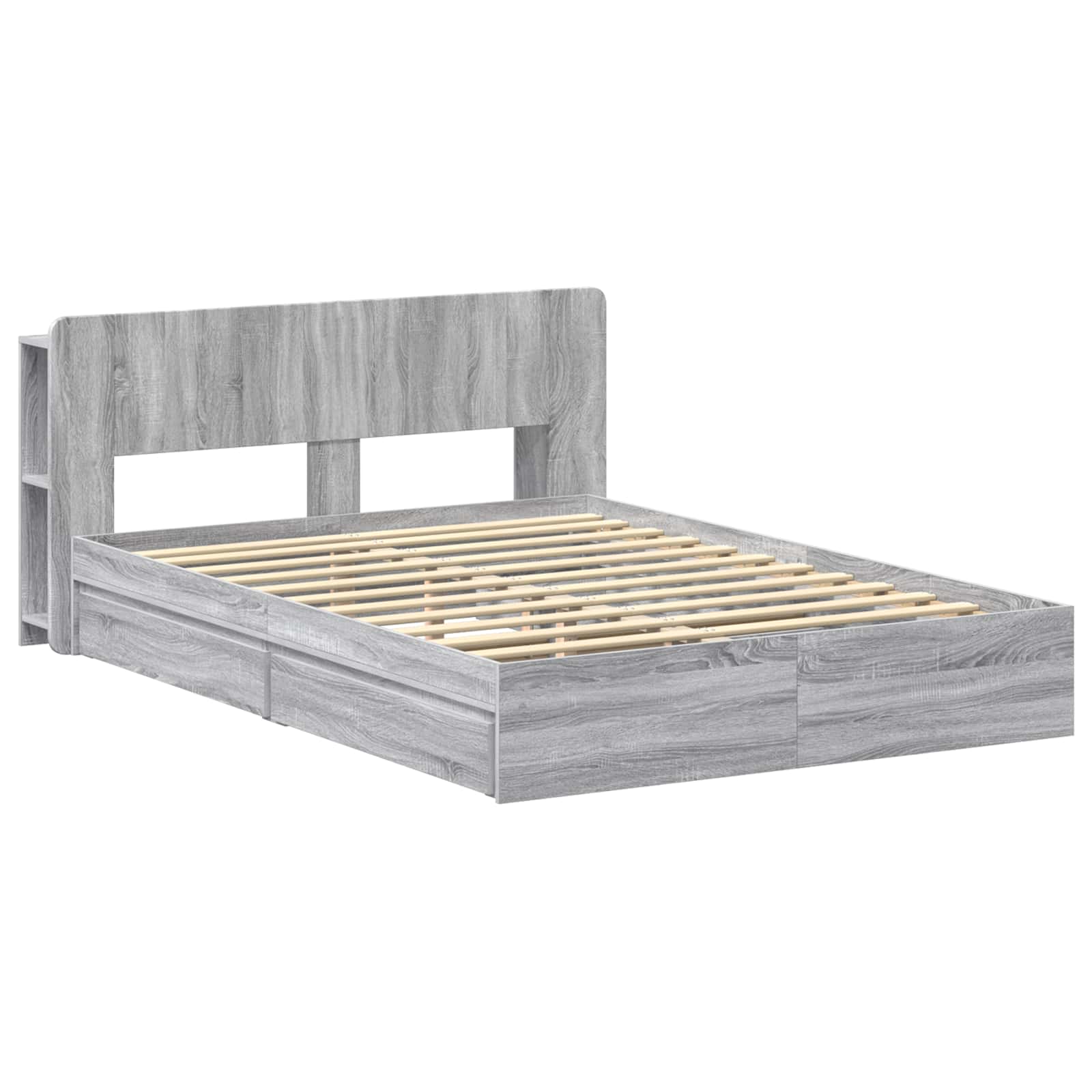 Bedframe met opslag Grijs Sonoma 160 x 200 cm Bewerkt hout is nu te koop bij PeponiXL, paradijselijk wonen!