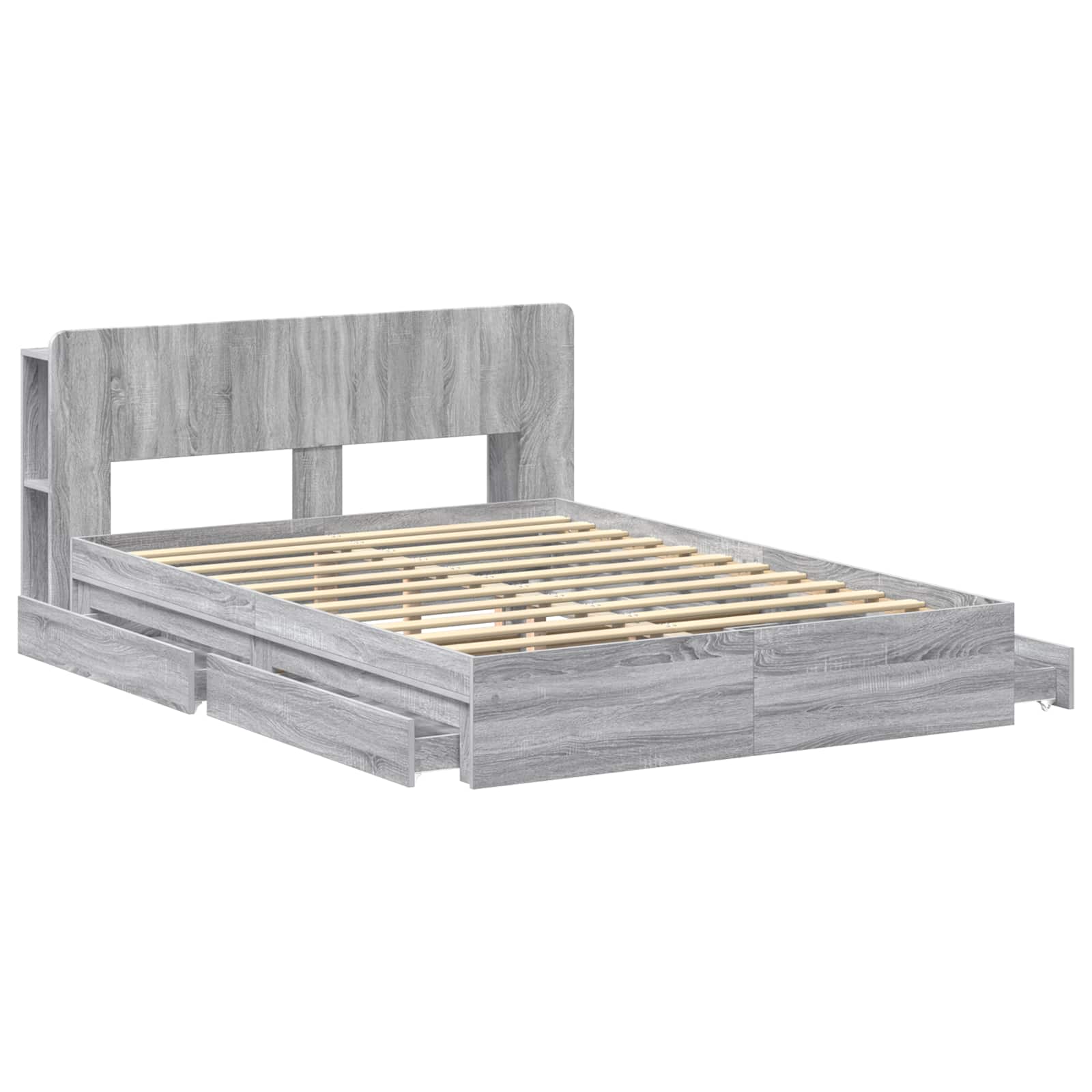 Bedframe met opslag Grijs Sonoma 160 x 200 cm Bewerkt hout is nu te koop bij PeponiXL, paradijselijk wonen!