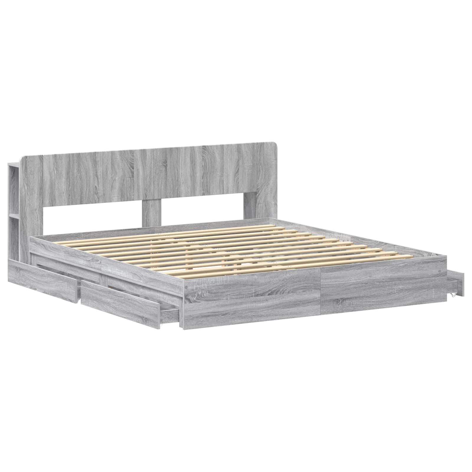 Bedframe met opslag Grijs Sonoma 180 x 200 cm Bewerkt hout is nu te koop bij PeponiXL, paradijselijk wonen!