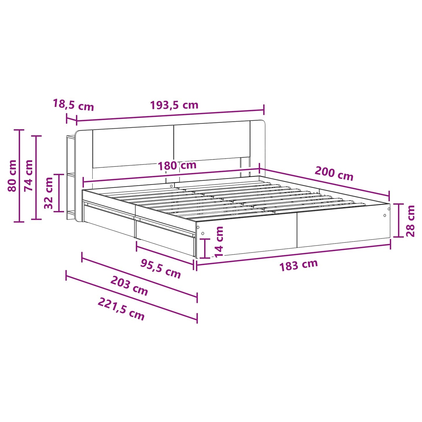 Bedframe met opslag Grijs Sonoma 180 x 200 cm Bewerkt hout is nu te koop bij PeponiXL, paradijselijk wonen!