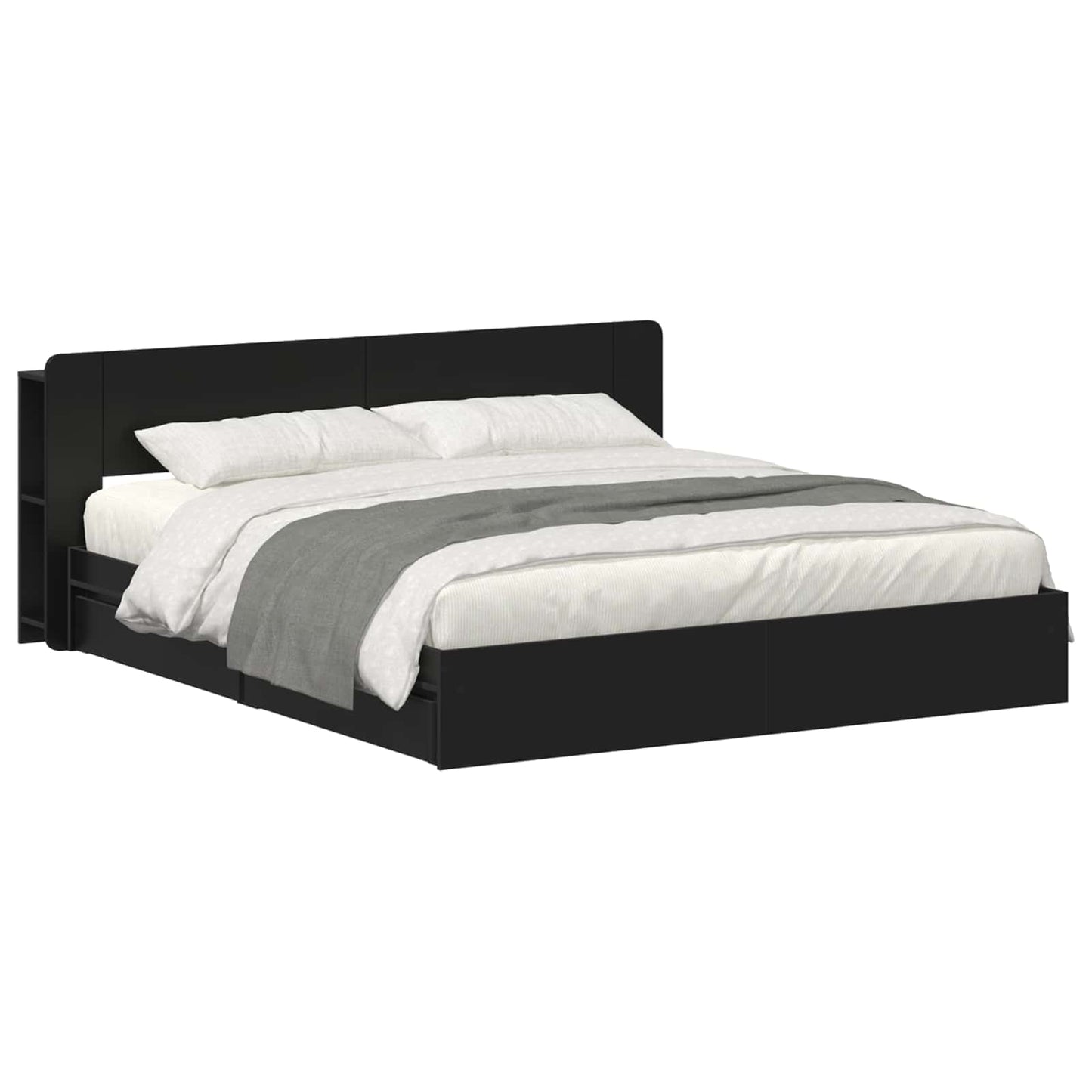 Bedframe met opslag met lade Zwart 200 x 200 cm Bewerkt hout is nu te koop bij PeponiXL, paradijselijk wonen!