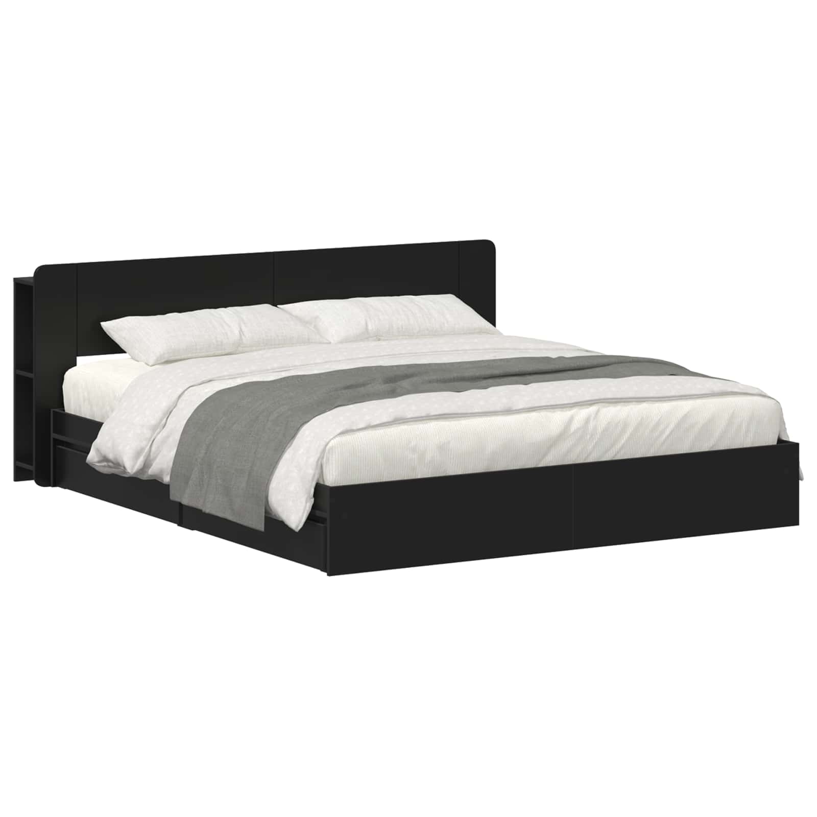 Bedframe met opslag met lade Zwart 200 x 200 cm Bewerkt hout is nu te koop bij PeponiXL, paradijselijk wonen!