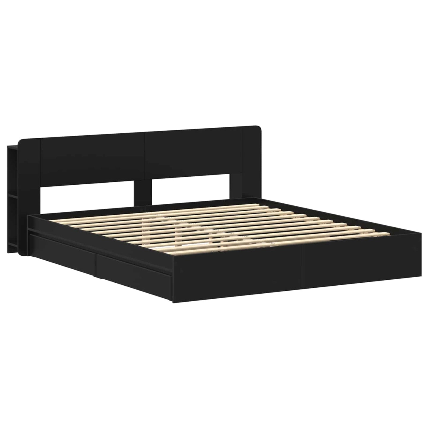 Bedframe met opslag met lade Zwart 200 x 200 cm Bewerkt hout is nu te koop bij PeponiXL, paradijselijk wonen!