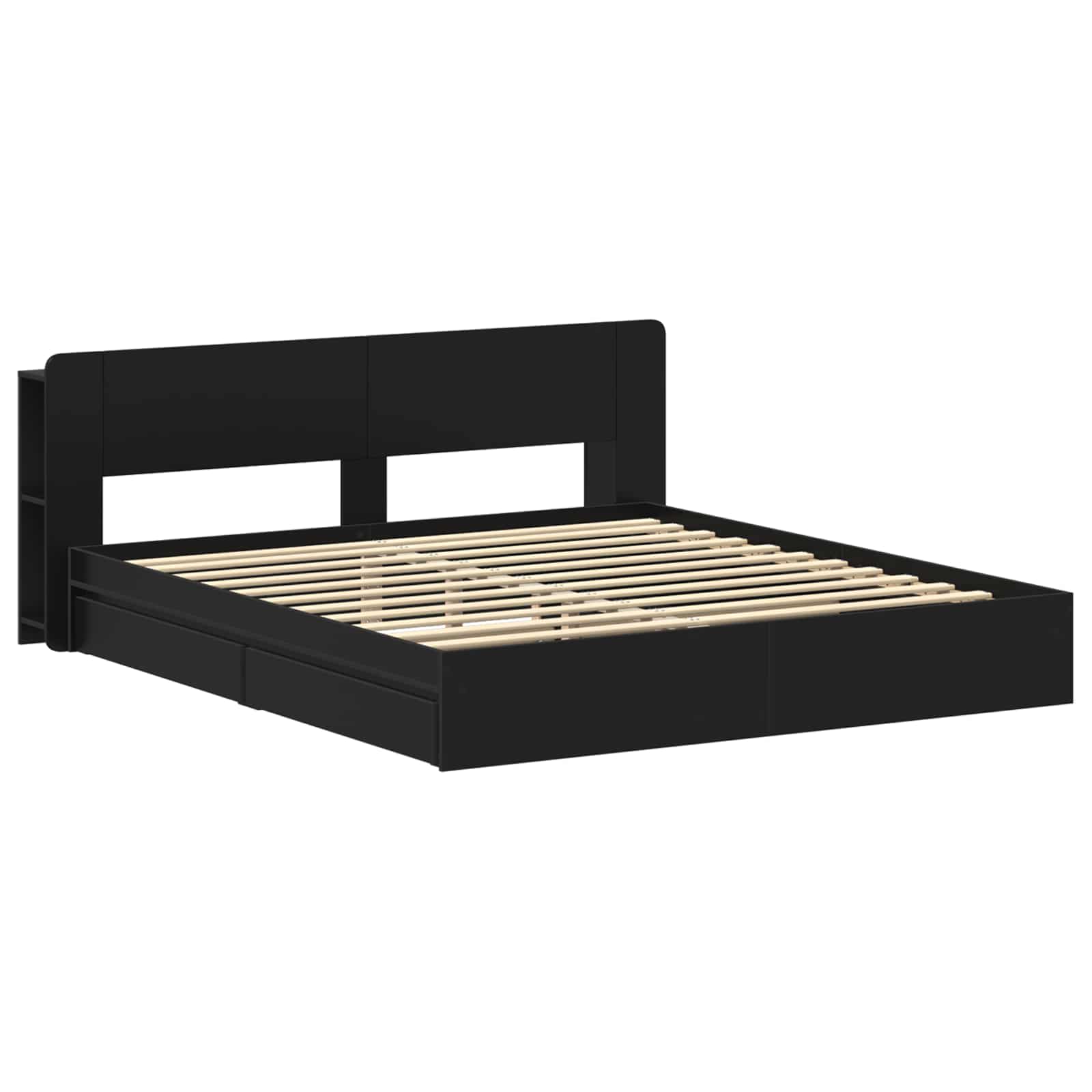 Bedframe met opslag met lade Zwart 200 x 200 cm Bewerkt hout is nu te koop bij PeponiXL, paradijselijk wonen!
