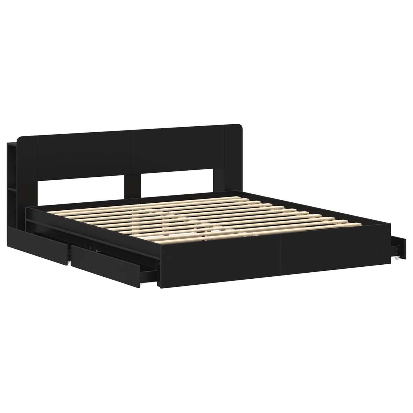 Bedframe met opslag met lade Zwart 200 x 200 cm Bewerkt hout is nu te koop bij PeponiXL, paradijselijk wonen!
