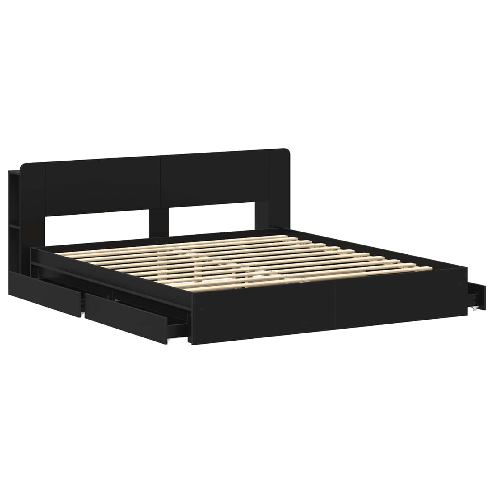 Bedframe met opslag met lade Zwart 200 x 200 cm Bewerkt hout is nu te koop bij PeponiXL, paradijselijk wonen!