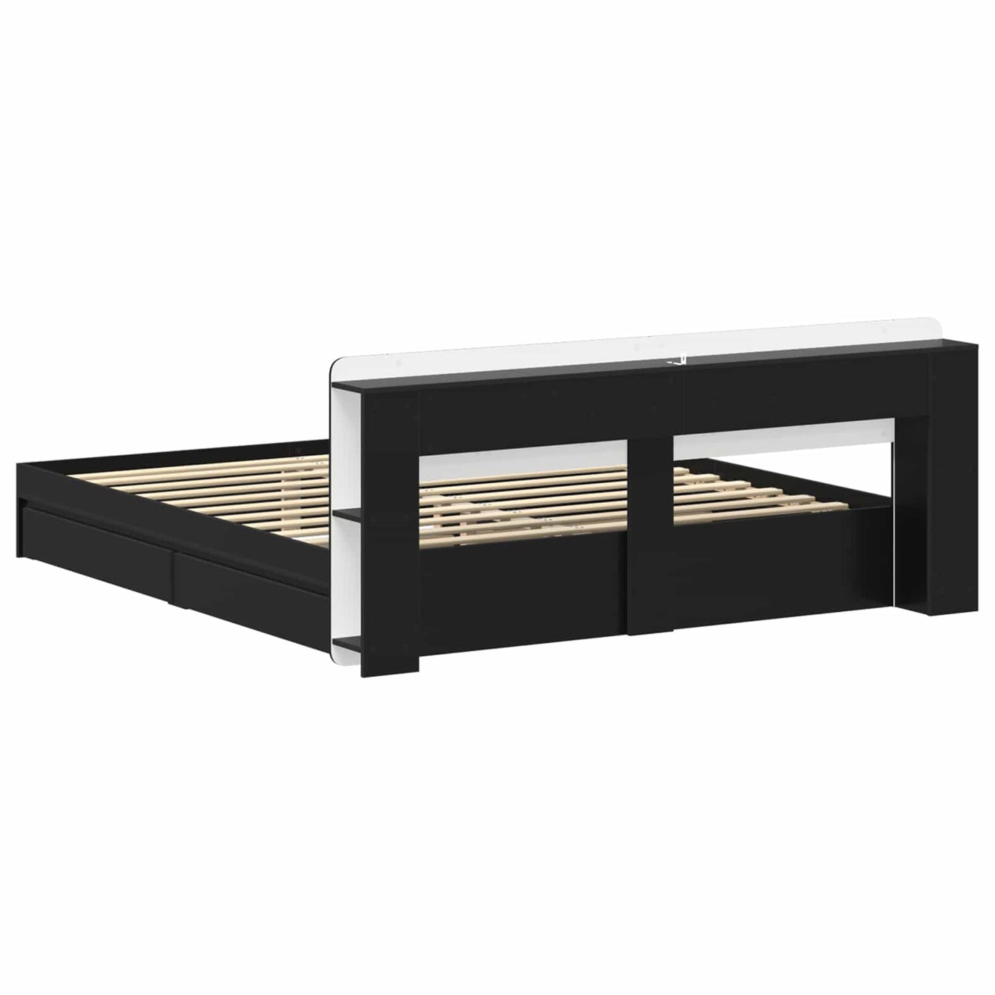 Bedframe met opslag met lade Zwart 200 x 200 cm Bewerkt hout is nu te koop bij PeponiXL, paradijselijk wonen!