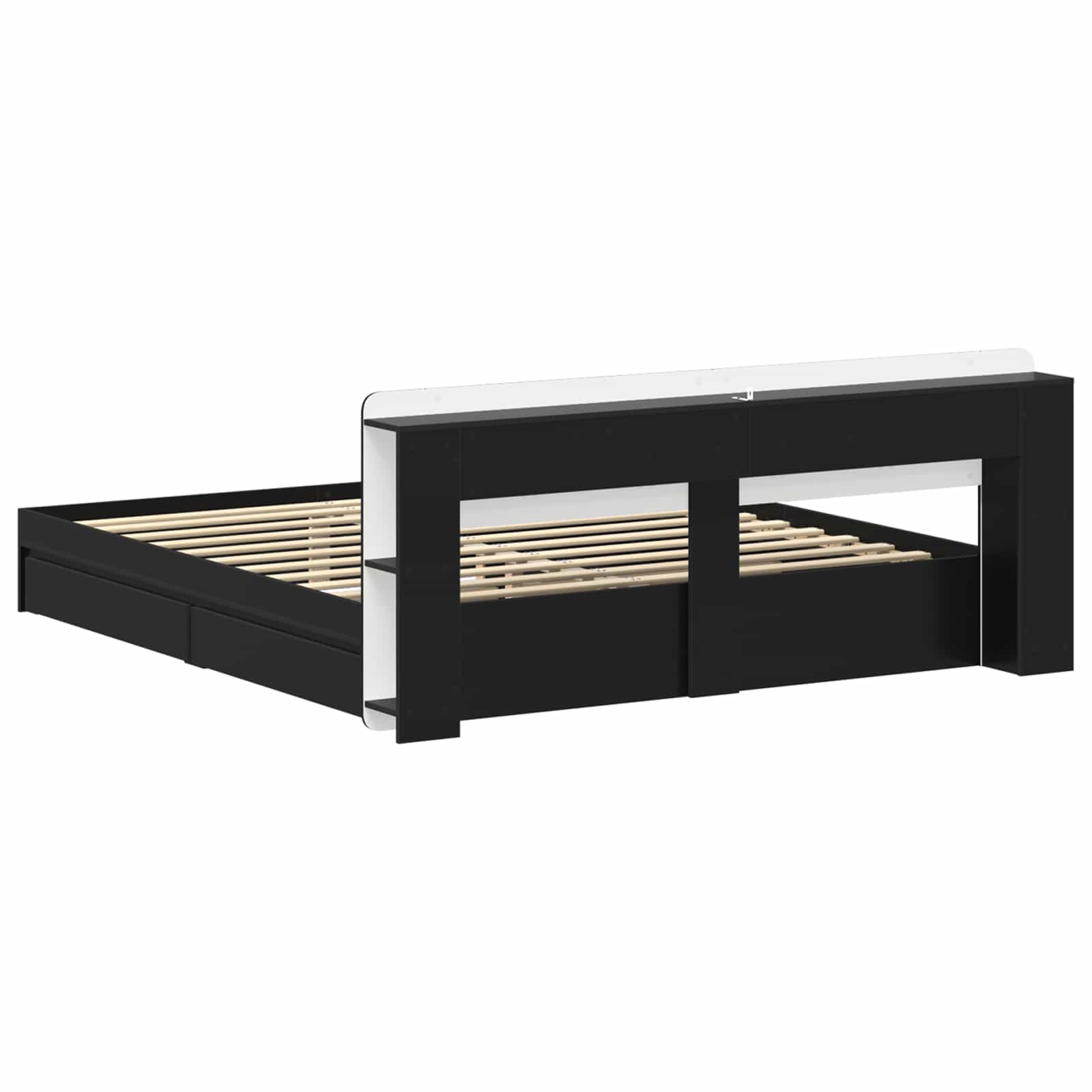 Bedframe met opslag met lade Zwart 200 x 200 cm Bewerkt hout is nu te koop bij PeponiXL, paradijselijk wonen!