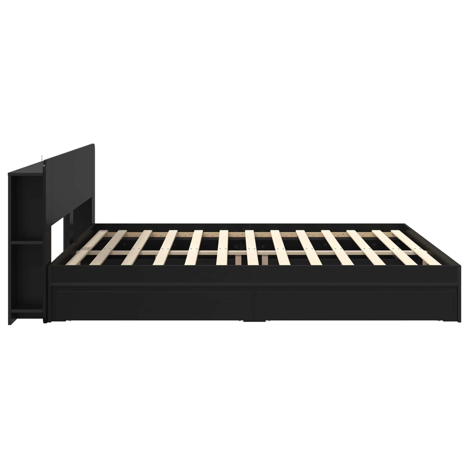 Bedframe met opslag met lade Zwart 200 x 200 cm Bewerkt hout is nu te koop bij PeponiXL, paradijselijk wonen!