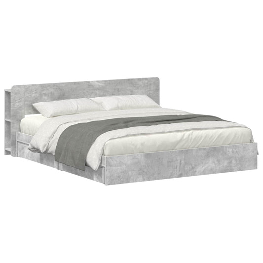 Bedframe met opslag Betongrijs 200 x 200 cm Bewerkt hout is nu te koop bij PeponiXL, paradijselijk wonen!