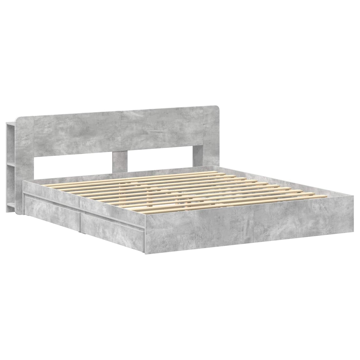 Bedframe met opslag Betongrijs 200 x 200 cm Bewerkt hout is nu te koop bij PeponiXL, paradijselijk wonen!
