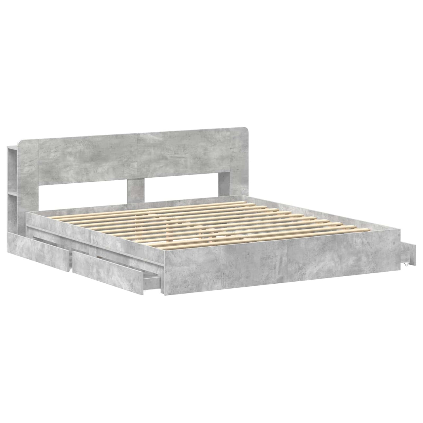Bedframe met opslag Betongrijs 200 x 200 cm Bewerkt hout is nu te koop bij PeponiXL, paradijselijk wonen!