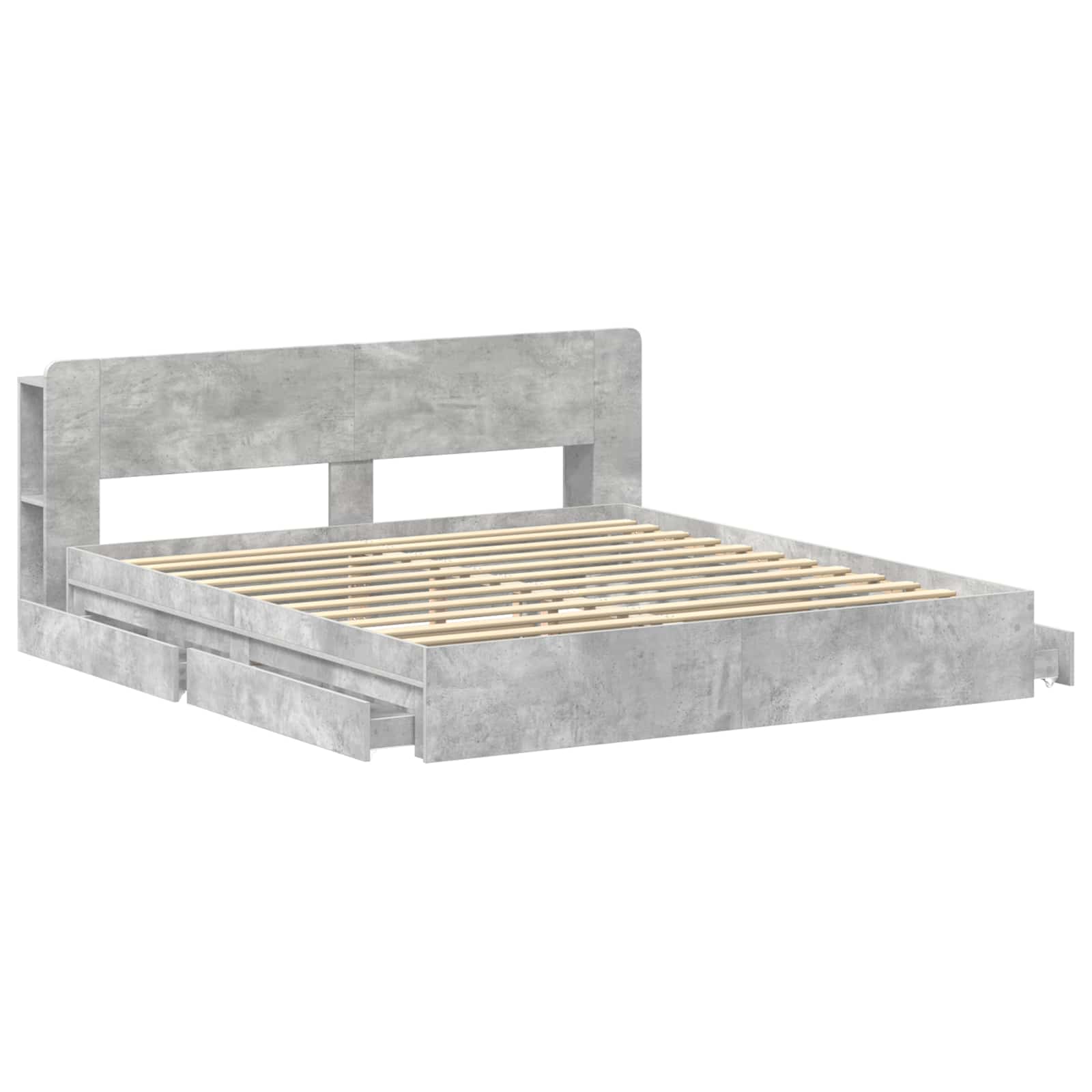 Bedframe met opslag Betongrijs 200 x 200 cm Bewerkt hout is nu te koop bij PeponiXL, paradijselijk wonen!