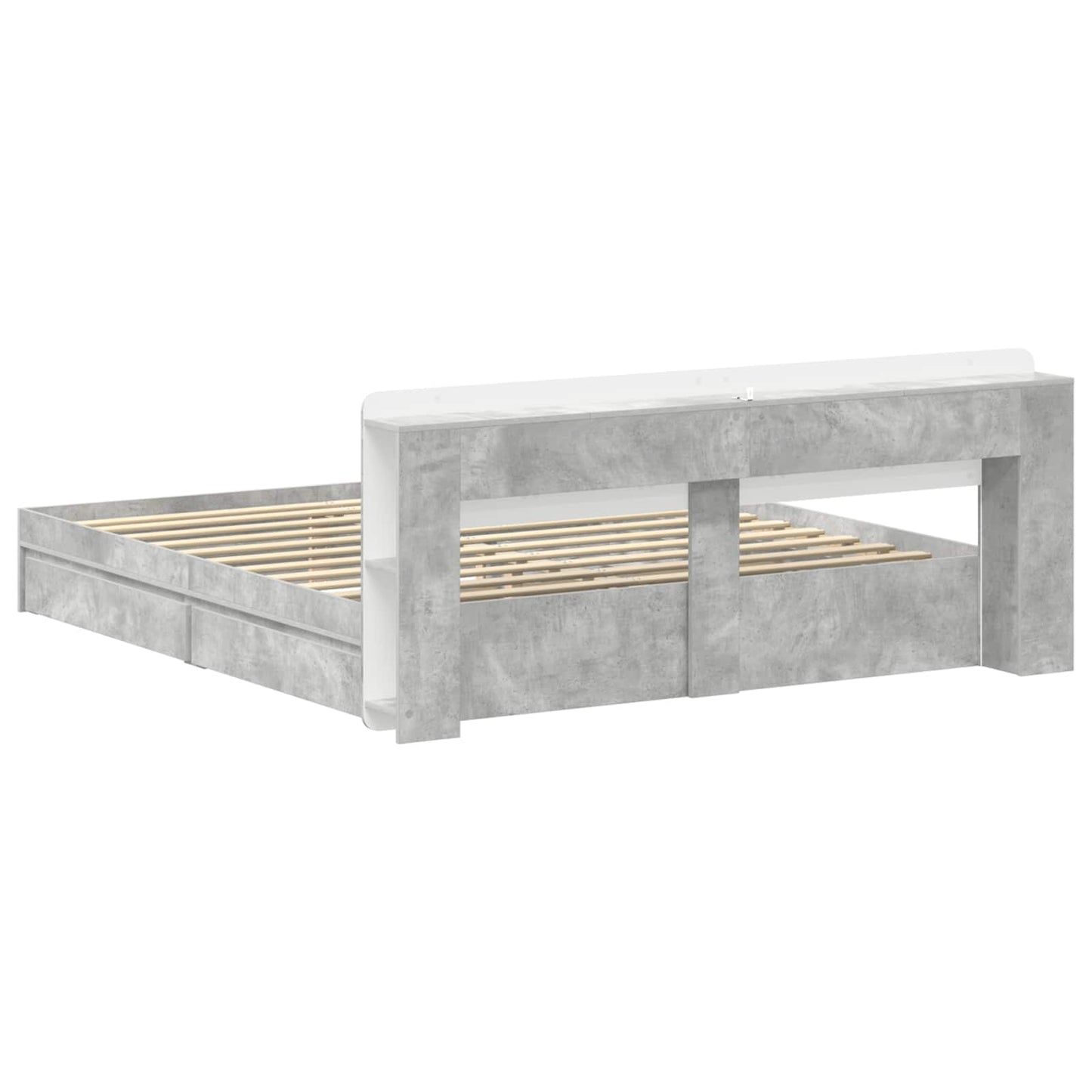 Bedframe met opslag Betongrijs 200 x 200 cm Bewerkt hout is nu te koop bij PeponiXL, paradijselijk wonen!