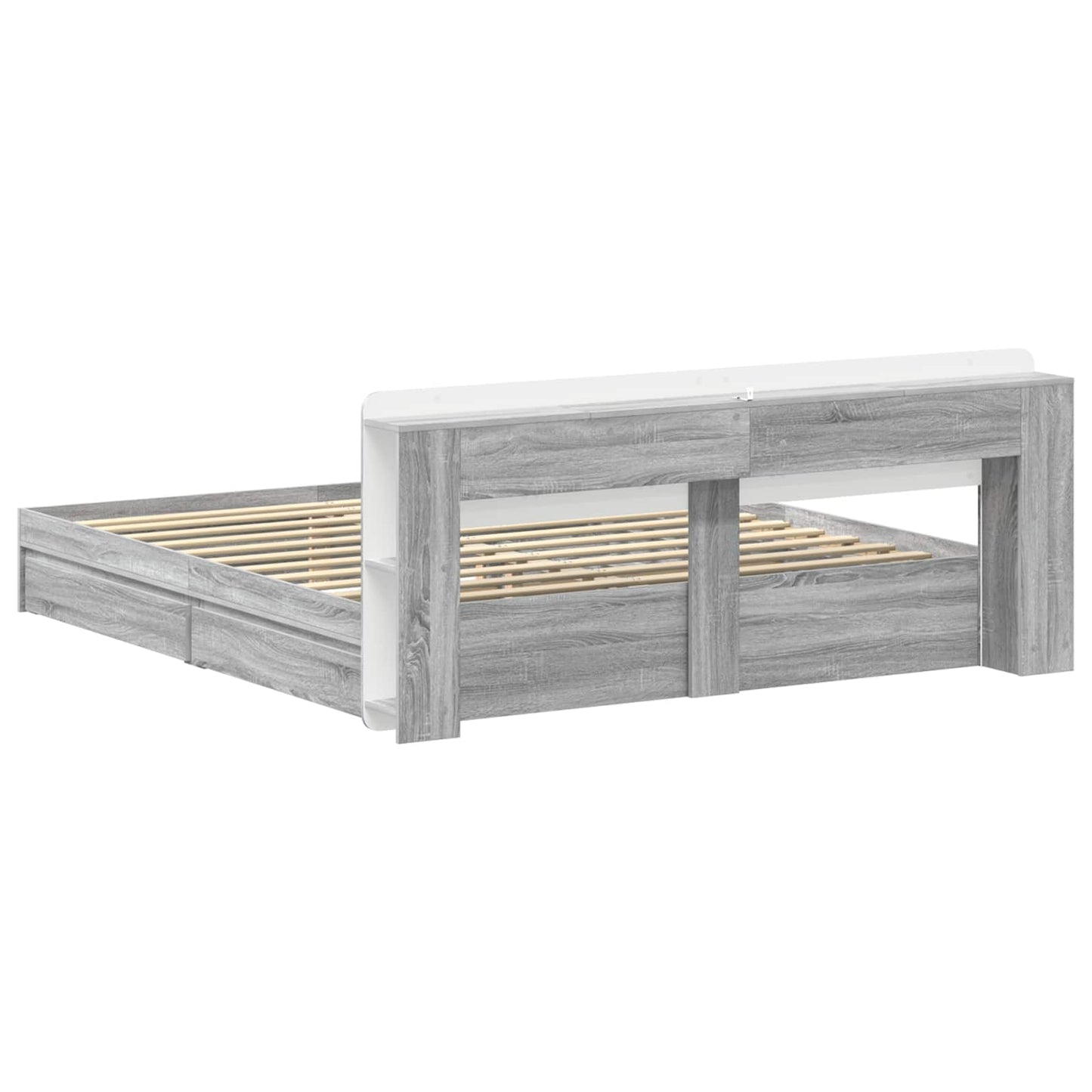 Bedframe met opslag Grijs Sonoma 200 x 200 cm Bewerkt hout is nu te koop bij PeponiXL, paradijselijk wonen!