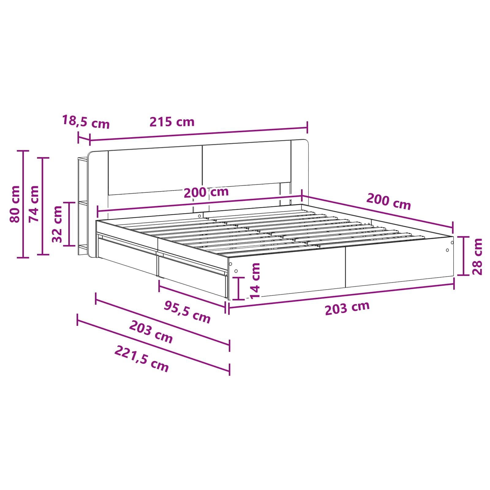 Bedframe met opslag Grijs Sonoma 200 x 200 cm Bewerkt hout is nu te koop bij PeponiXL, paradijselijk wonen!
